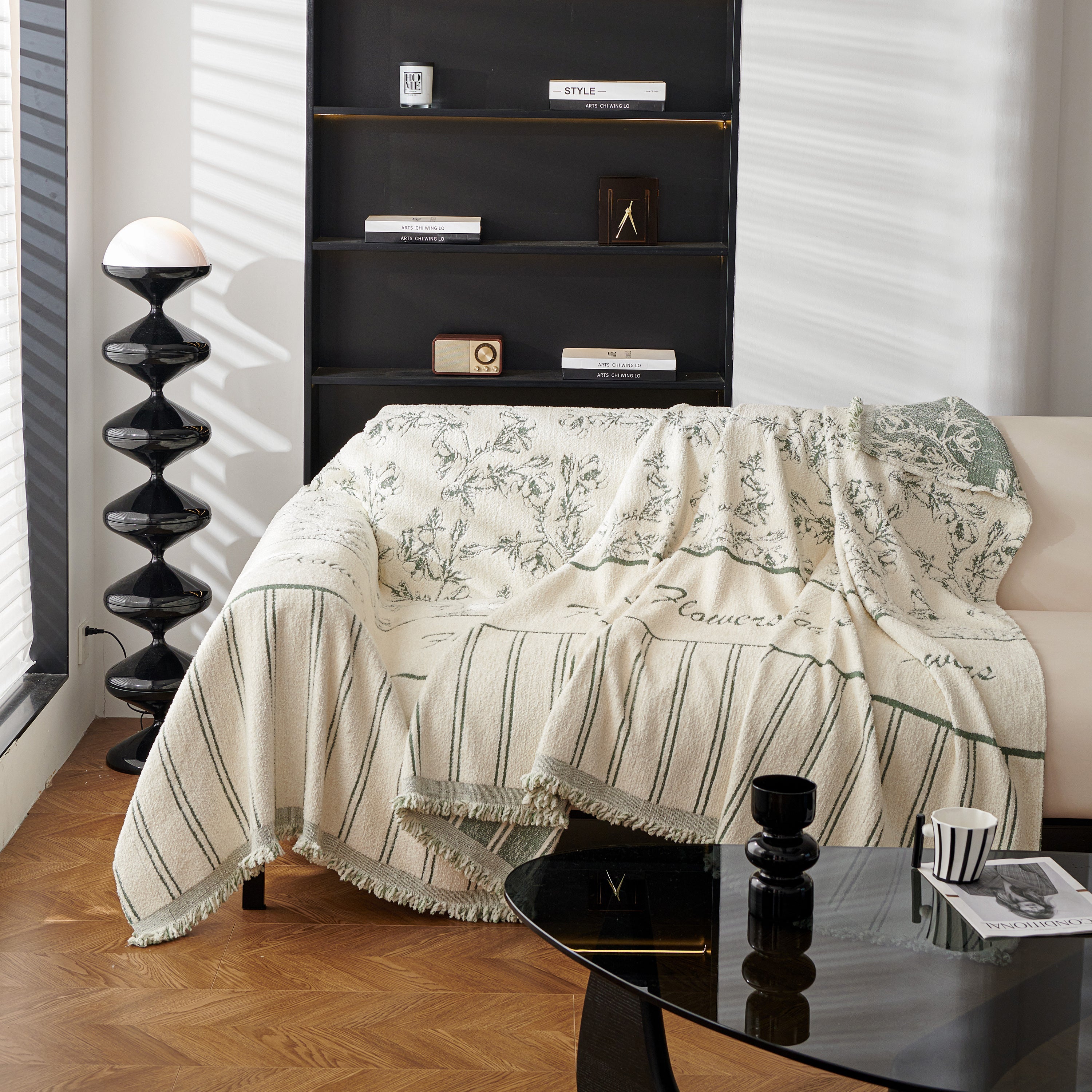 Chenille Striped Floral Couch Cover Sofa Slipcover For Most Shape Sofas, Reversible Sofa Throw Cover
