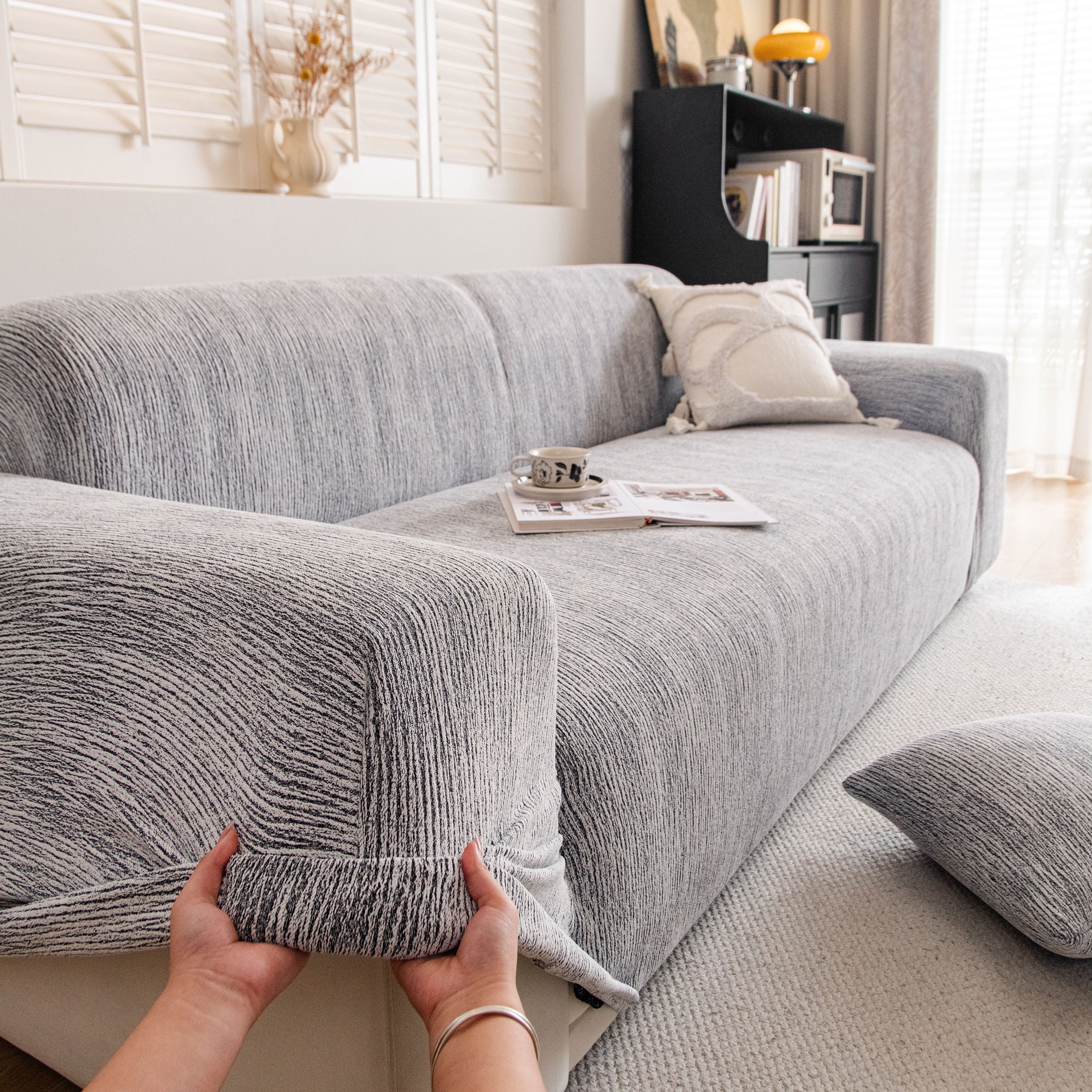 Spandex Jacquard Sofa Cover, High Stretch Crinkle Textured Couch Slipcover Kas Washable