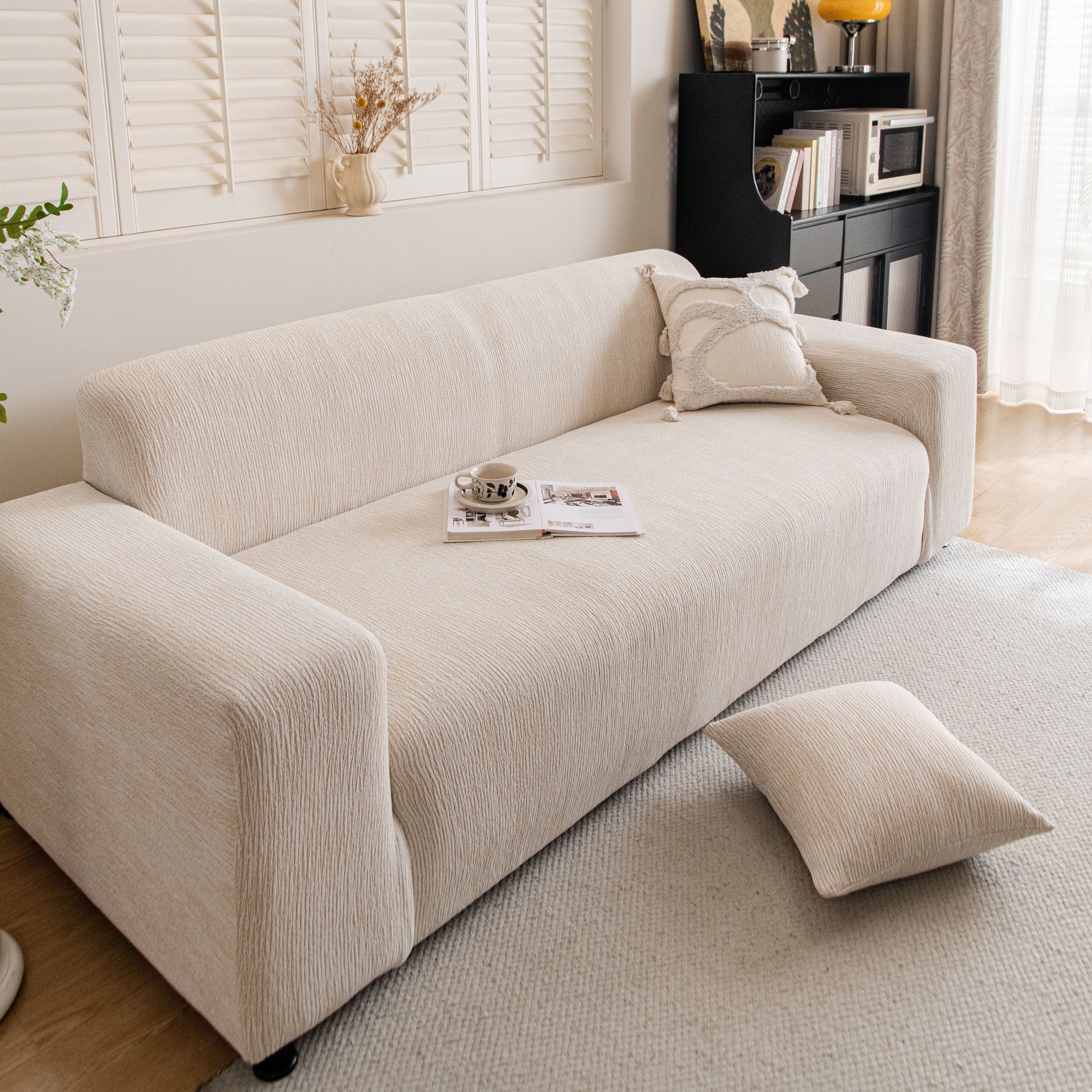 Spandex Jacquard Sofa Cover, High Stretch Crinkle Textured Couch Slipcover Kas Washable