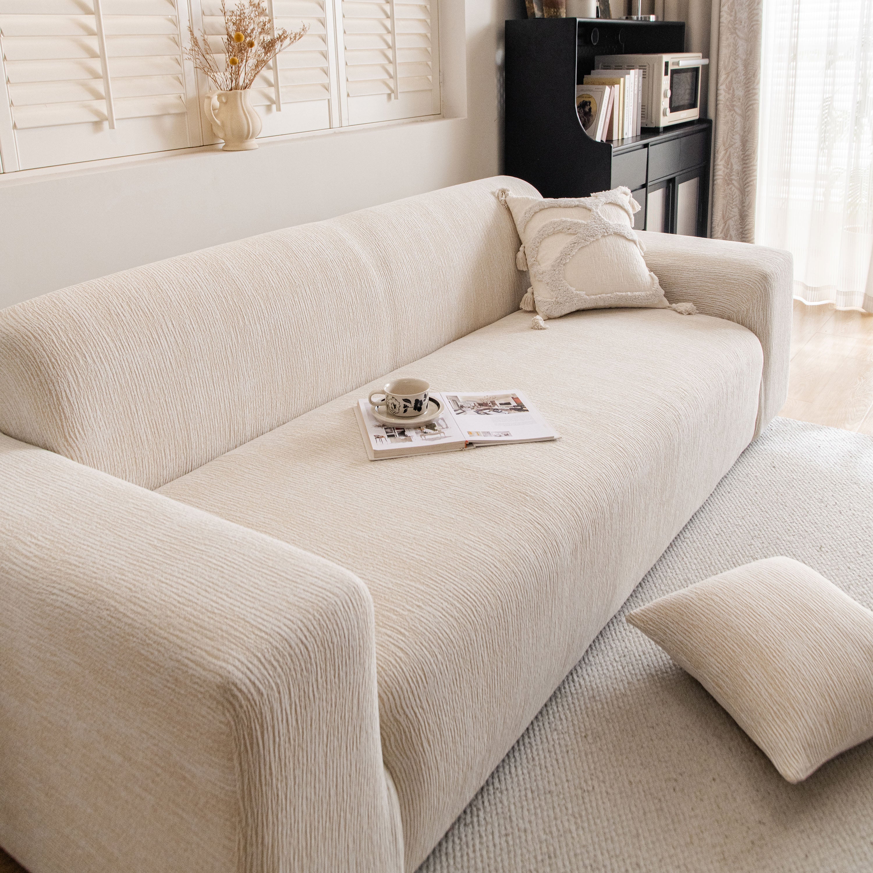 Spandex Jacquard Sofa Cover, High Stretch Crinkle Textured Couch Slipcover Kas Washable