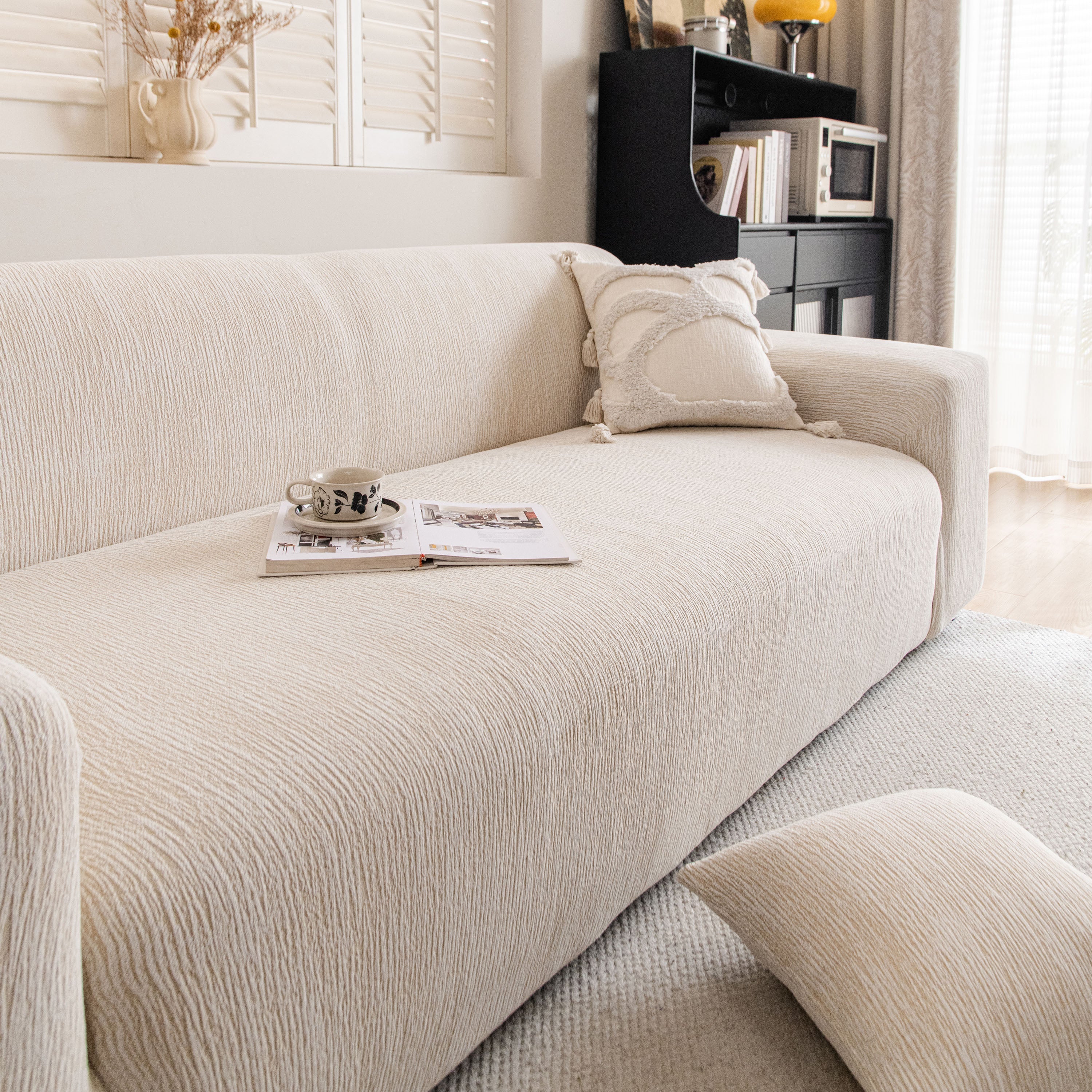 Spandex Jacquard Sofa Cover, High Stretch Crinkle Textured Couch Slipcover Kas Washable
