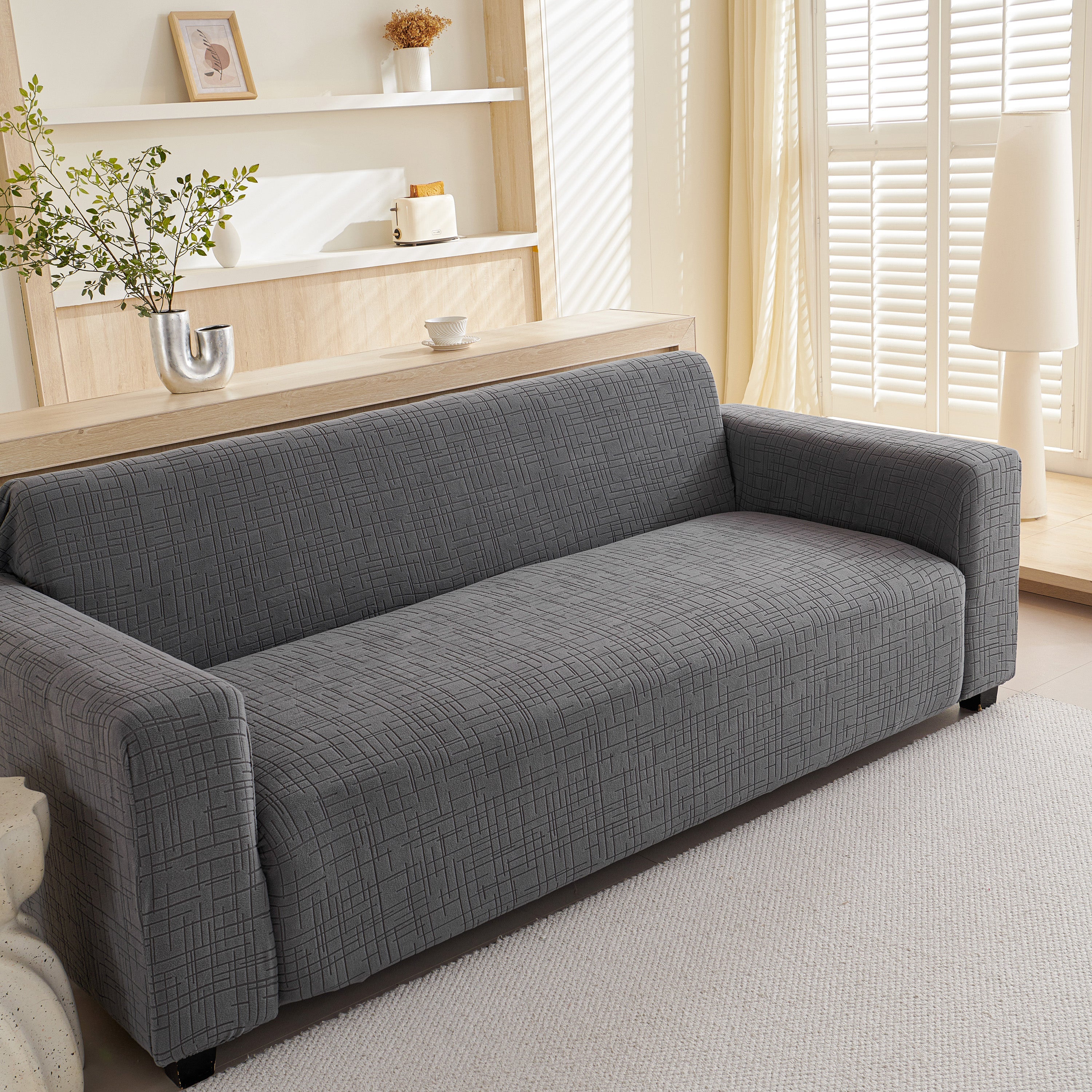 Embossed Lines Couch Covers Stretchable Non-slip & Washable Sofa Slipcovers