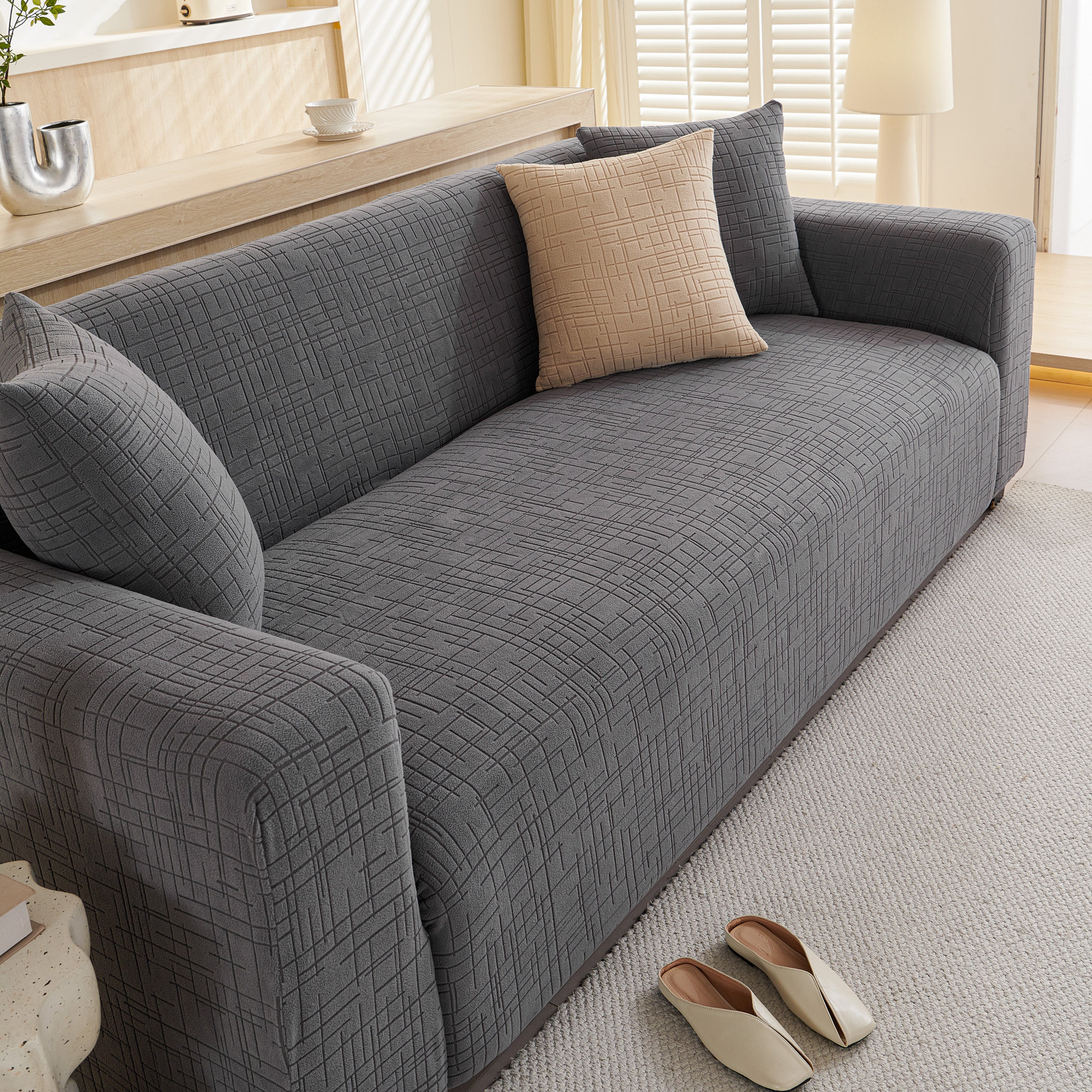Embossed Lines Couch Covers Stretchable Non-slip & Washable Sofa Slipcovers