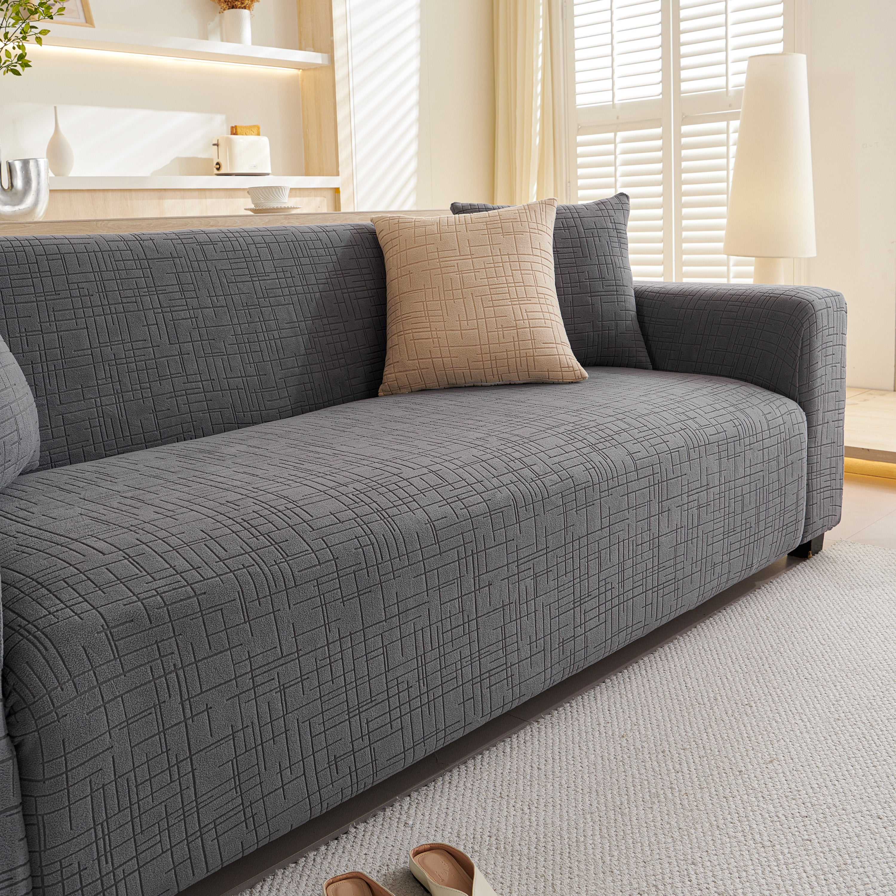 Embossed Lines Couch Covers Stretchable Non-slip & Washable Sofa Slipcovers