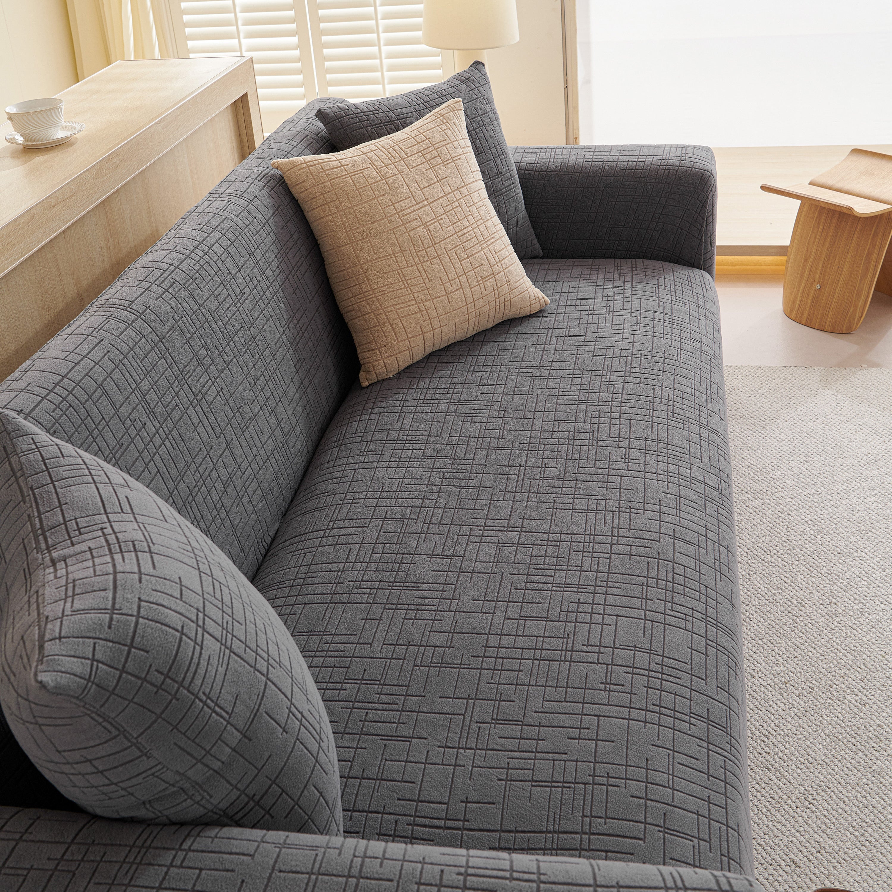 Embossed Lines Couch Covers Stretchable Non-slip & Washable Sofa Slipcovers