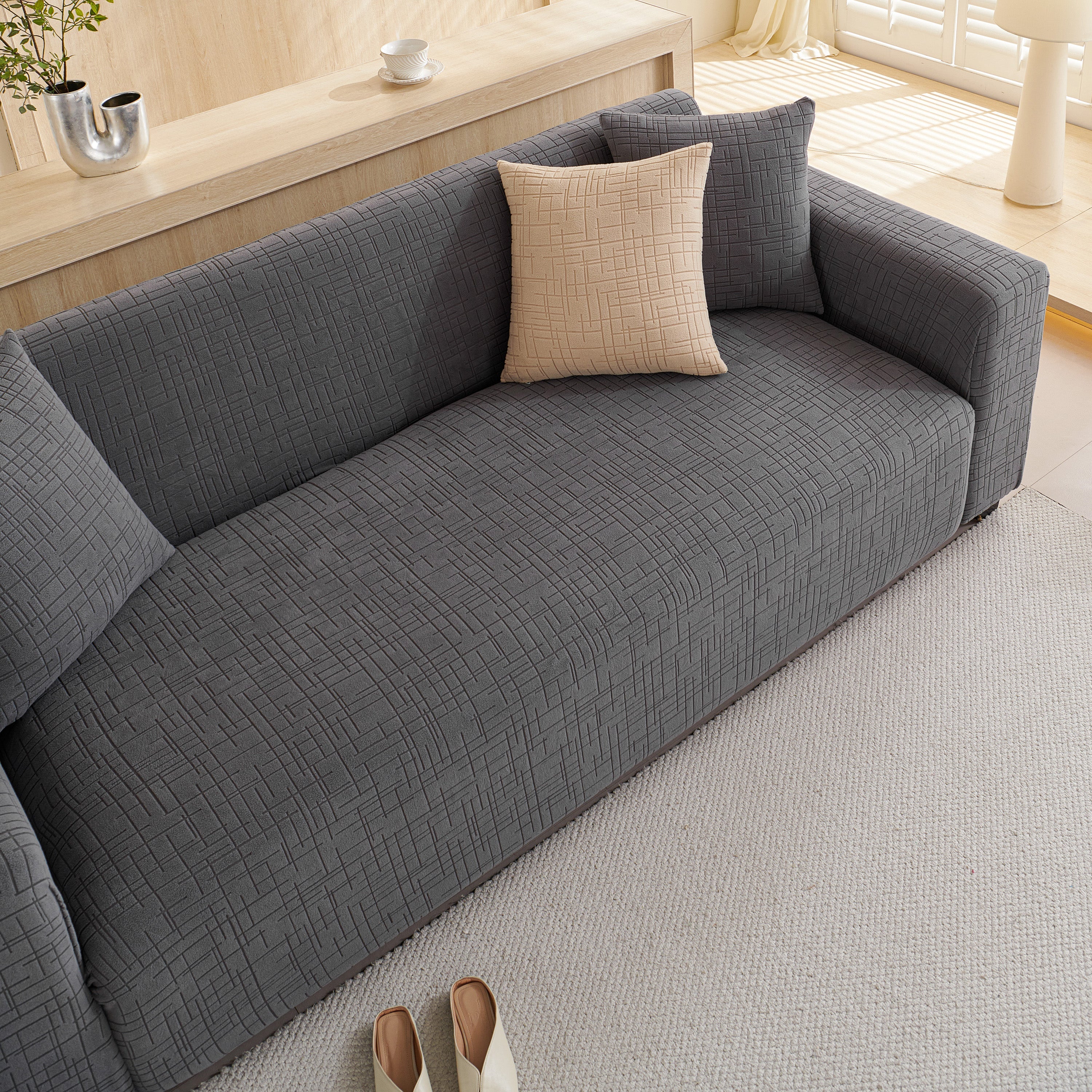Embossed Lines Couch Covers Stretchable Non-slip & Washable Sofa Slipcovers