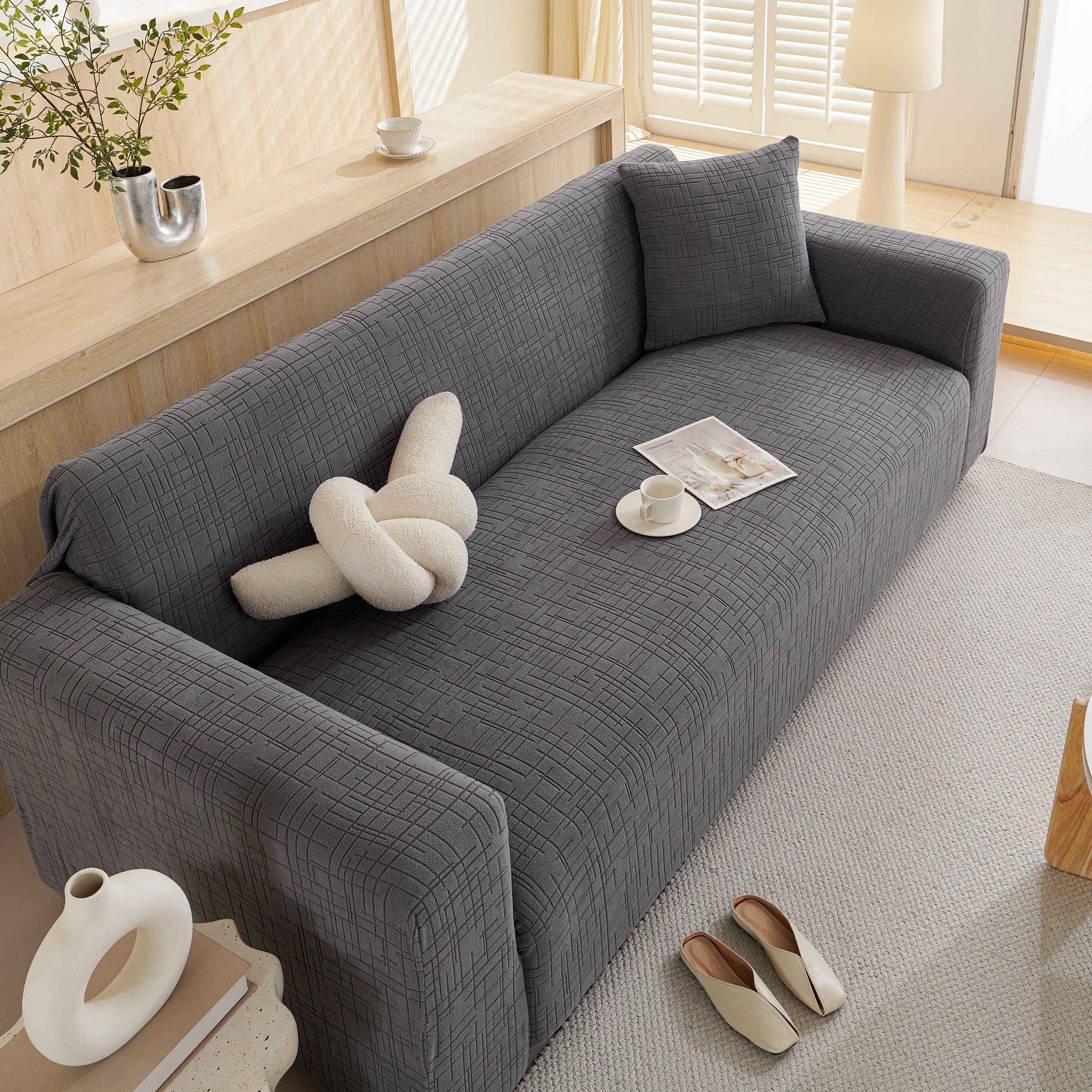 Embossed Lines Couch Covers Stretchable Non-slip & Washable Sofa Slipcovers