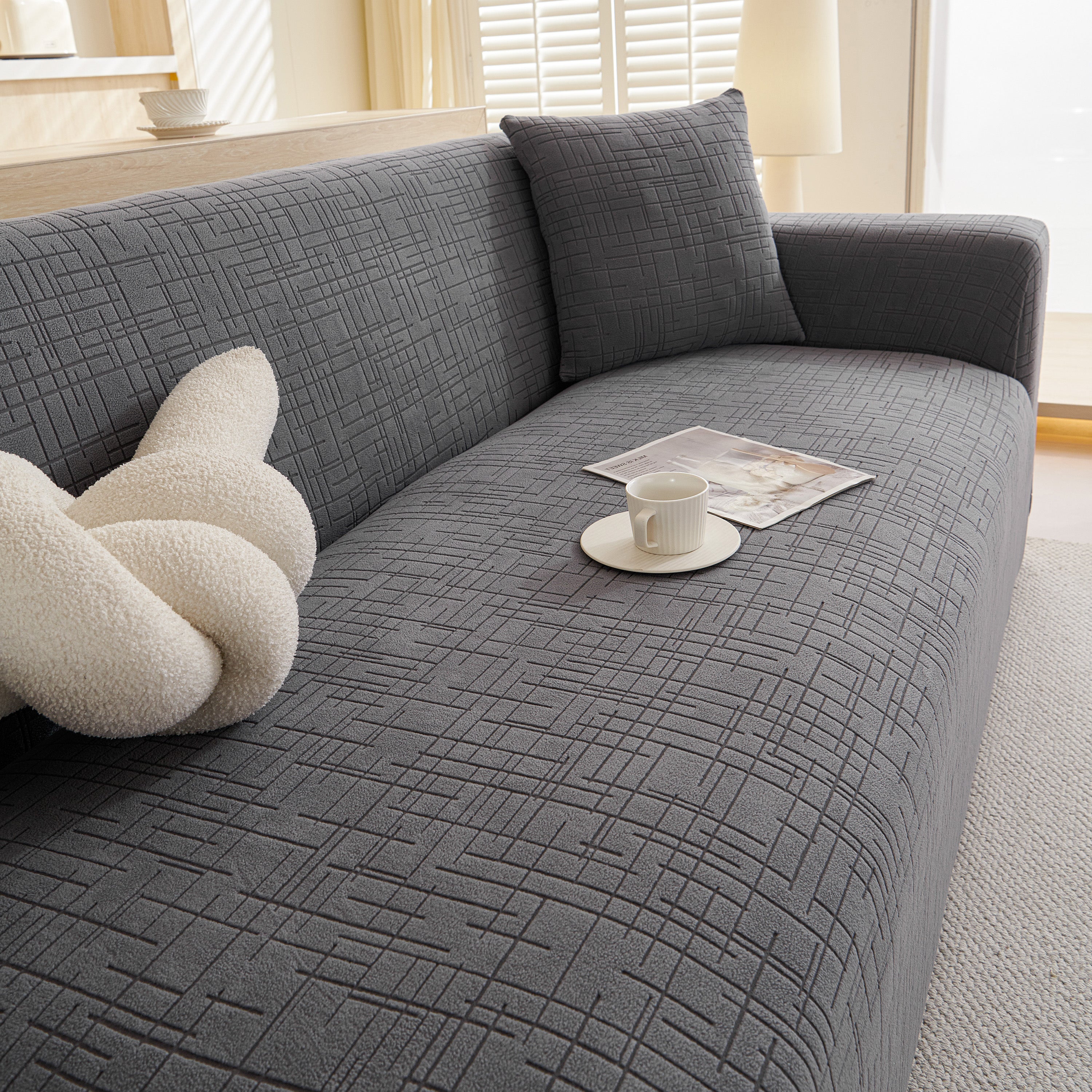 Embossed Lines Couch Covers Stretchable Non-slip & Washable Sofa Slipcovers