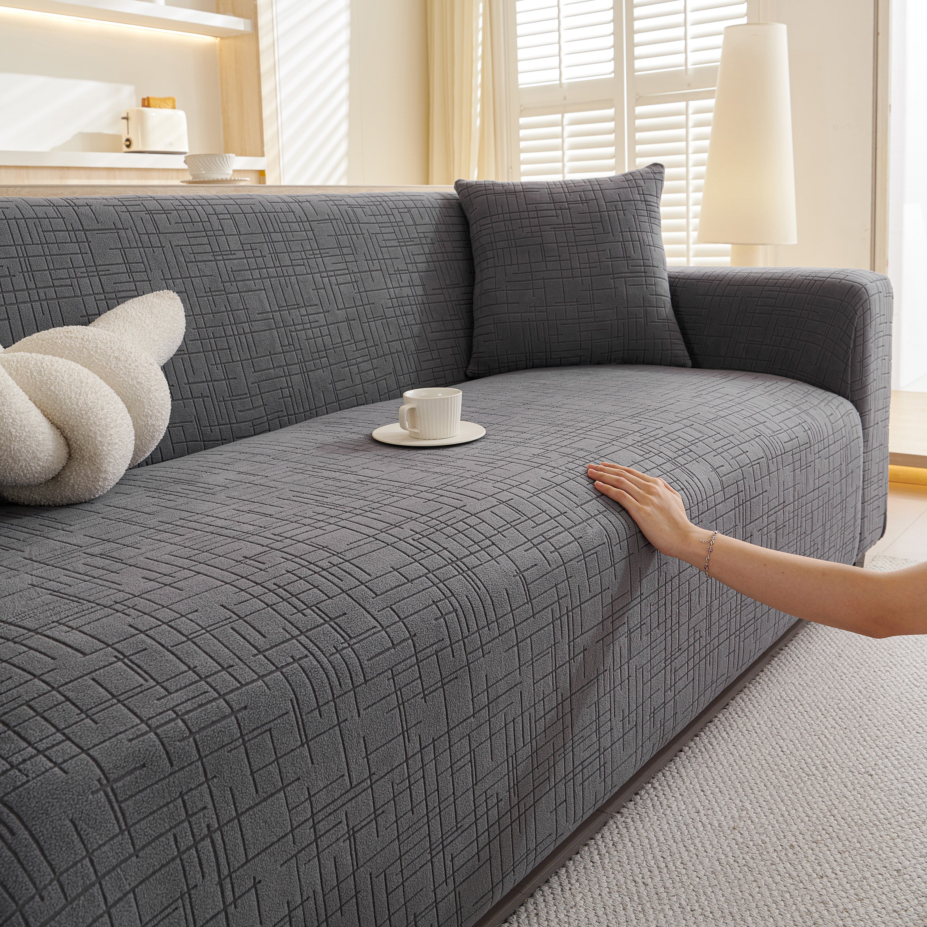 Embossed Lines Couch Covers Stretchable Non-slip & Washable Sofa Slipcovers