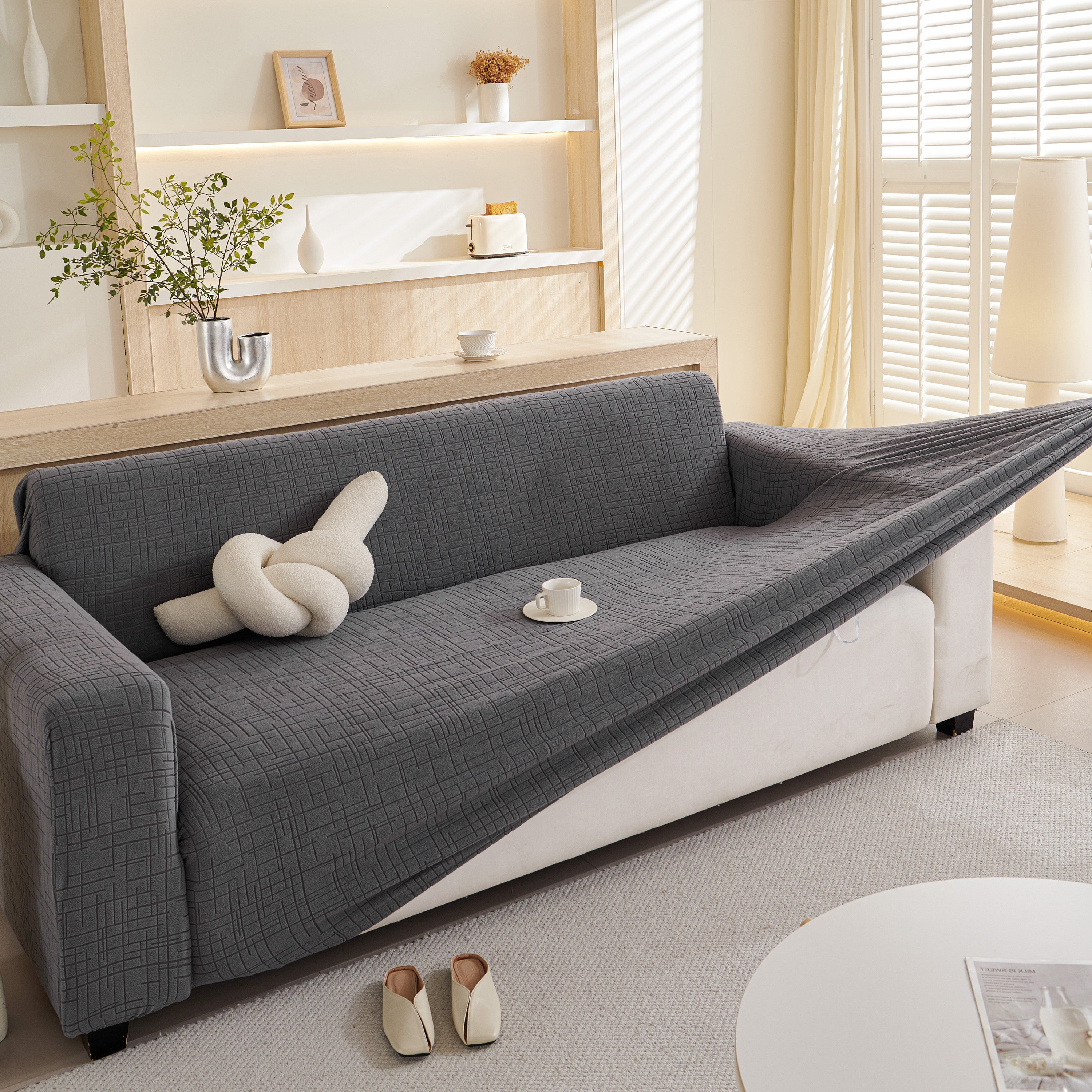Embossed Lines Couch Covers Stretchable Non-slip & Washable Sofa Slipcovers