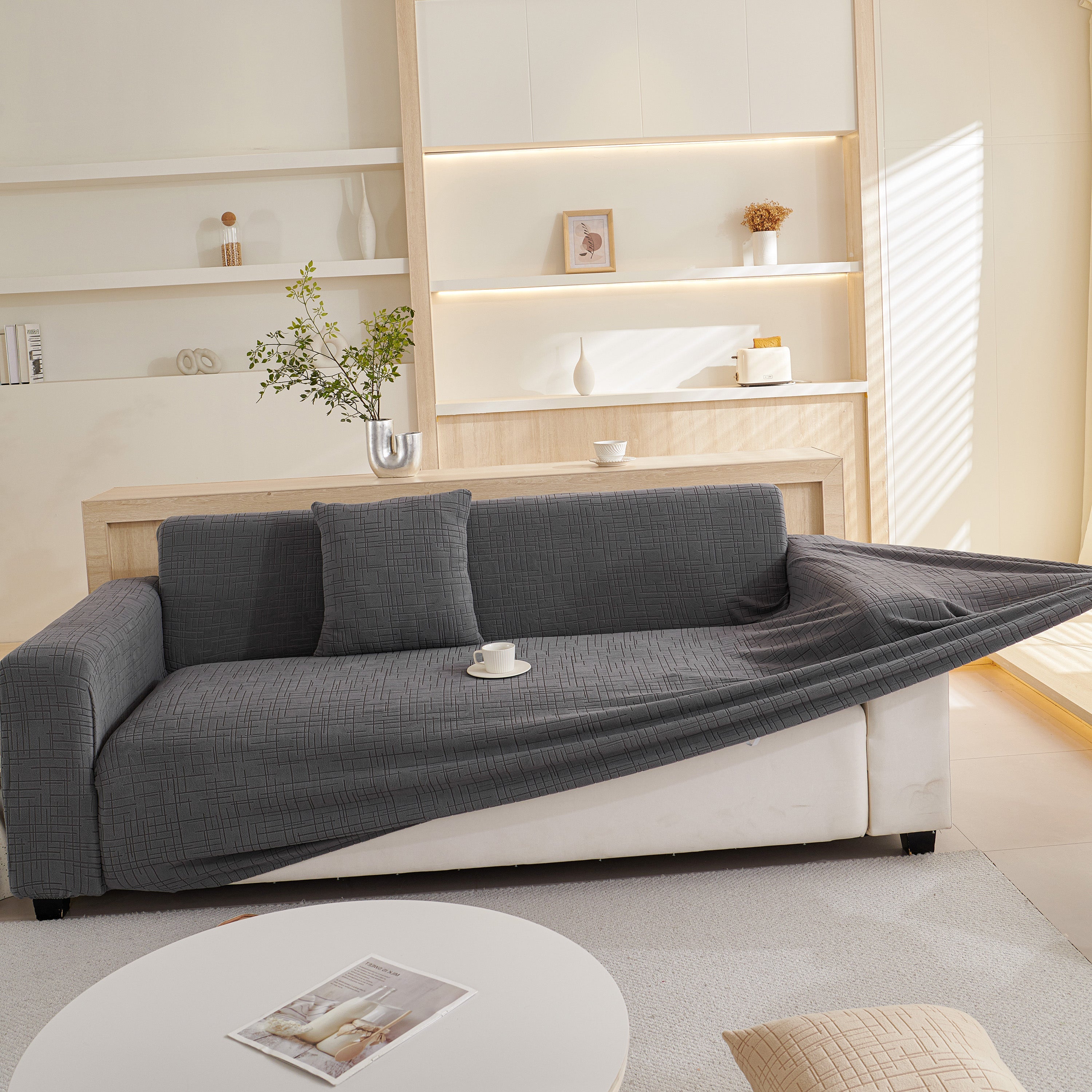 Embossed Lines Couch Covers Stretchable Non-slip & Washable Sofa Slipcovers