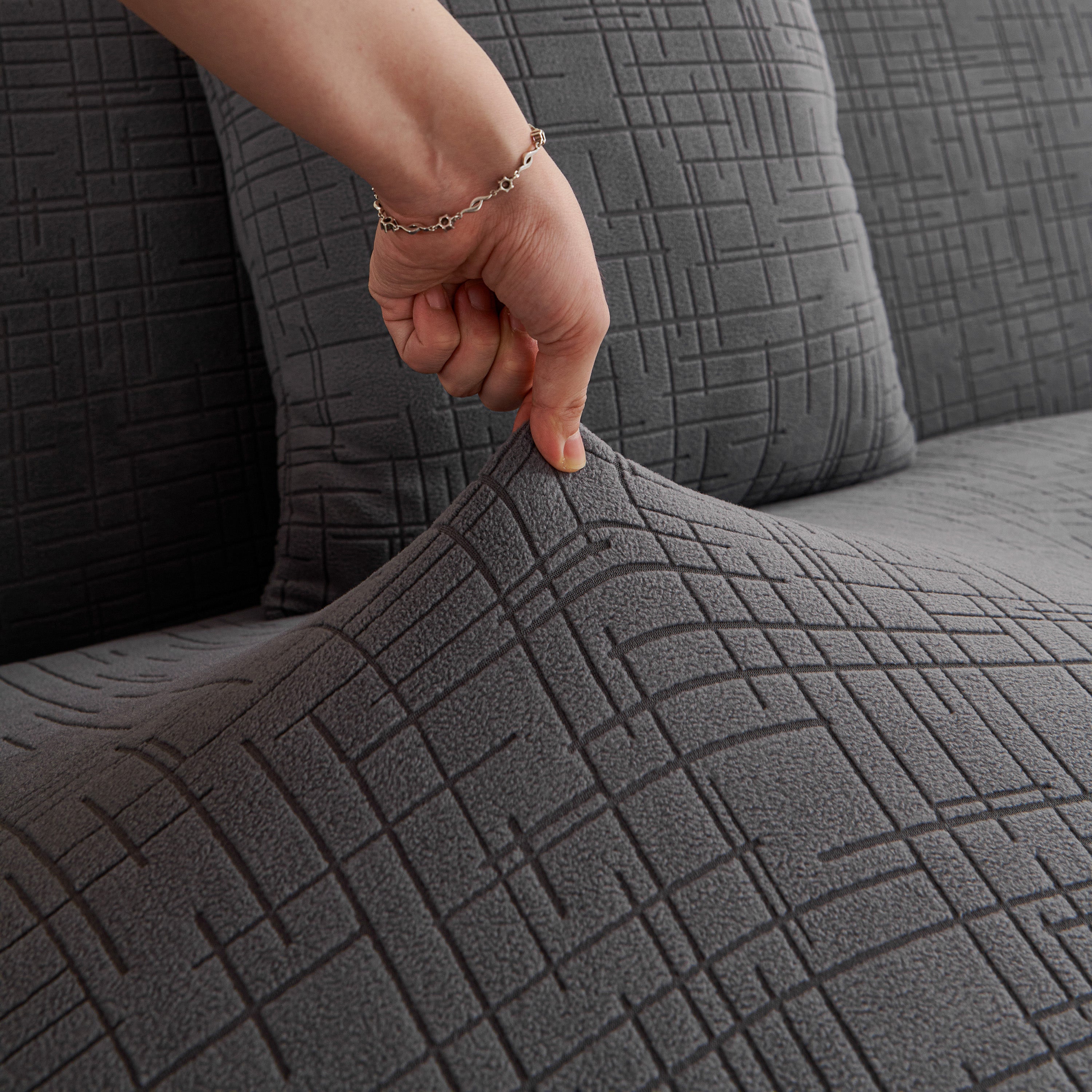 Embossed Lines Couch Covers Stretchable Non-slip & Washable Sofa Slipcovers