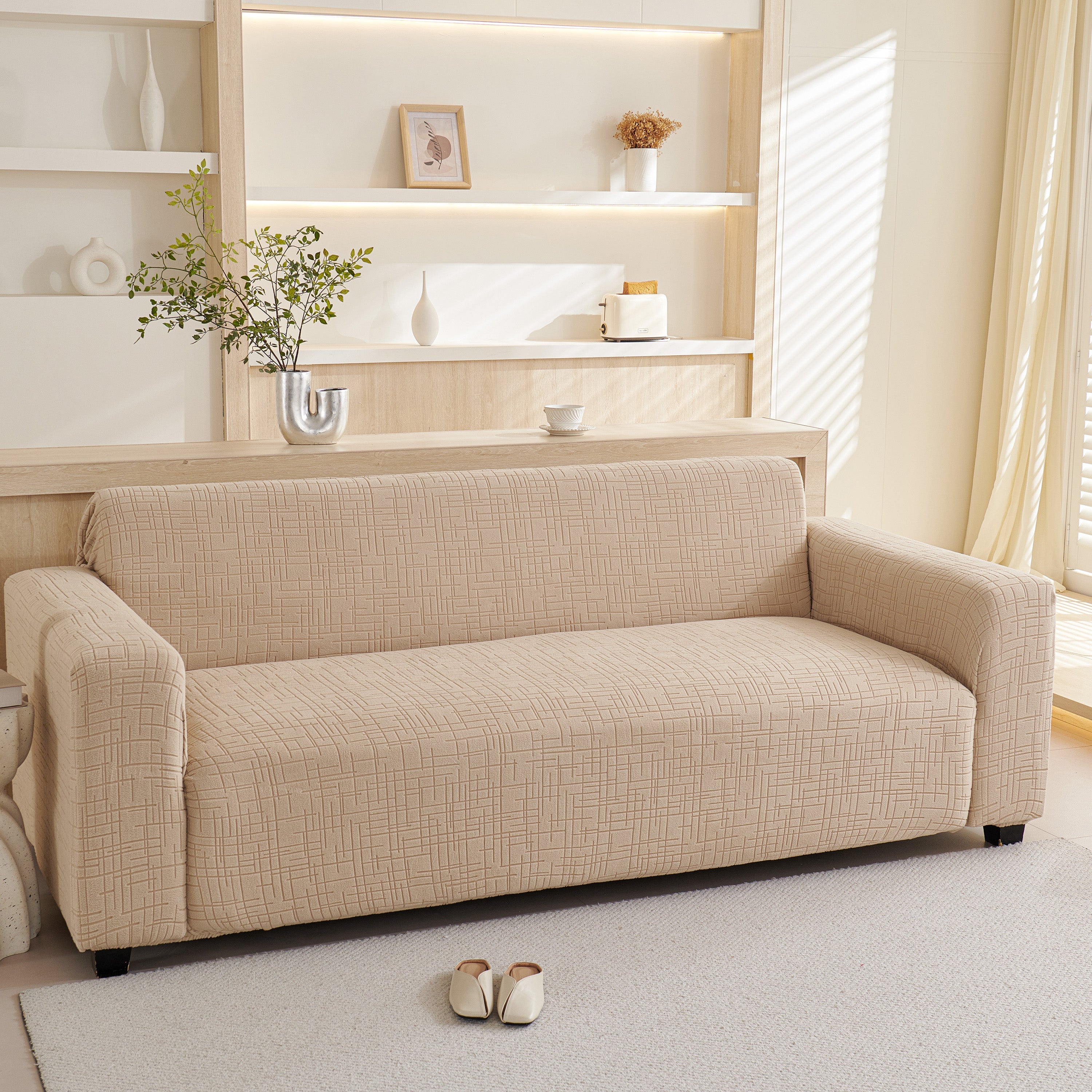 Embossed Lines Couch Covers Stretchable Non-slip & Washable Sofa Slipcovers