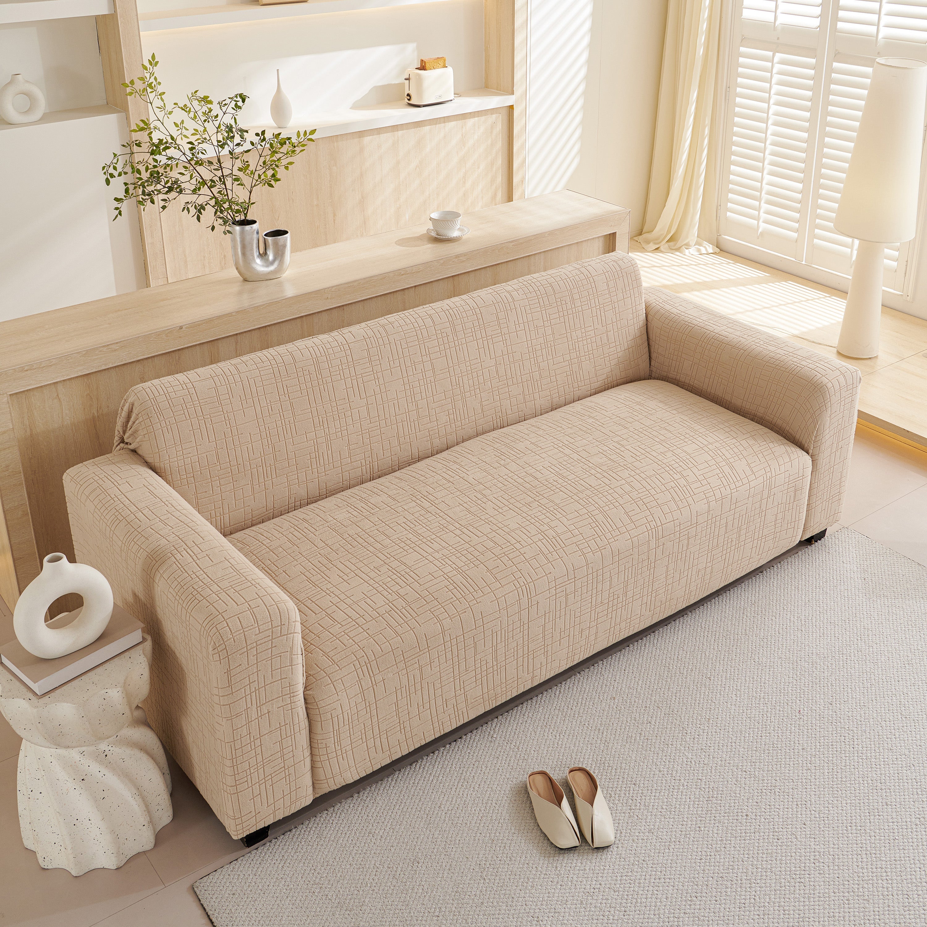 Embossed Lines Couch Covers Stretchable Non-slip & Washable Sofa Slipcovers