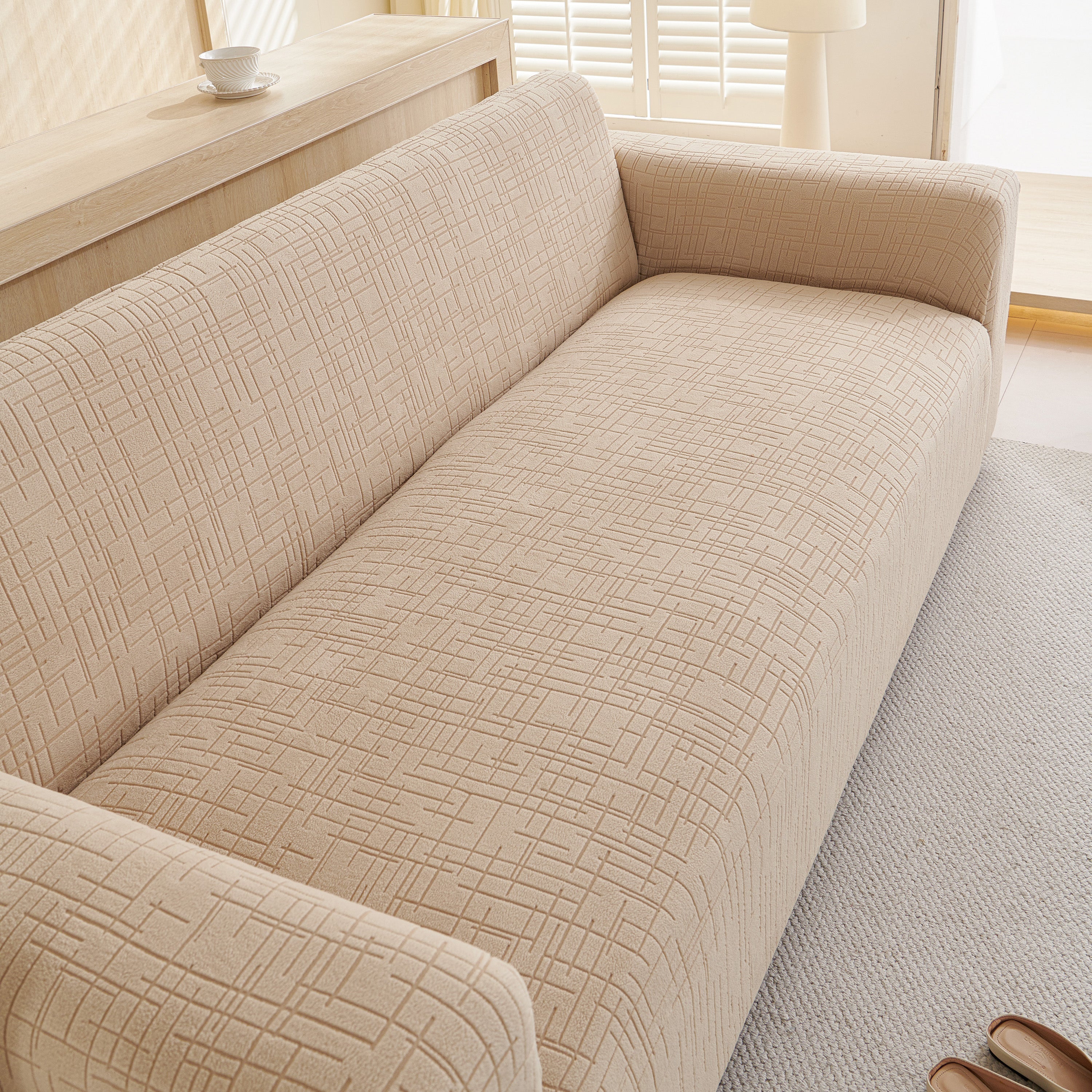 Embossed Lines Couch Covers Stretchable Non-slip & Washable Sofa Slipcovers