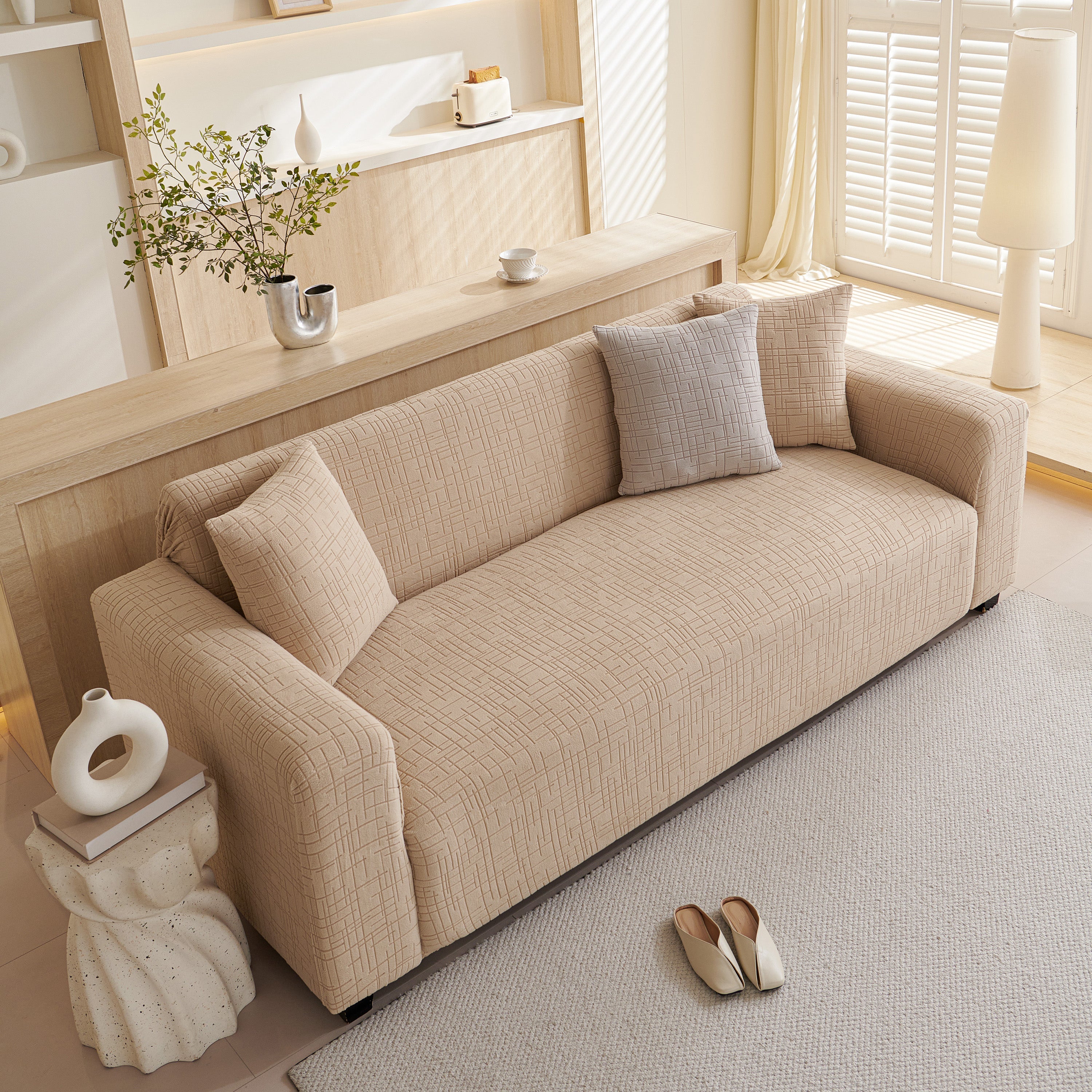 Embossed Lines Couch Covers Stretchable Non-slip & Washable Sofa Slipcovers