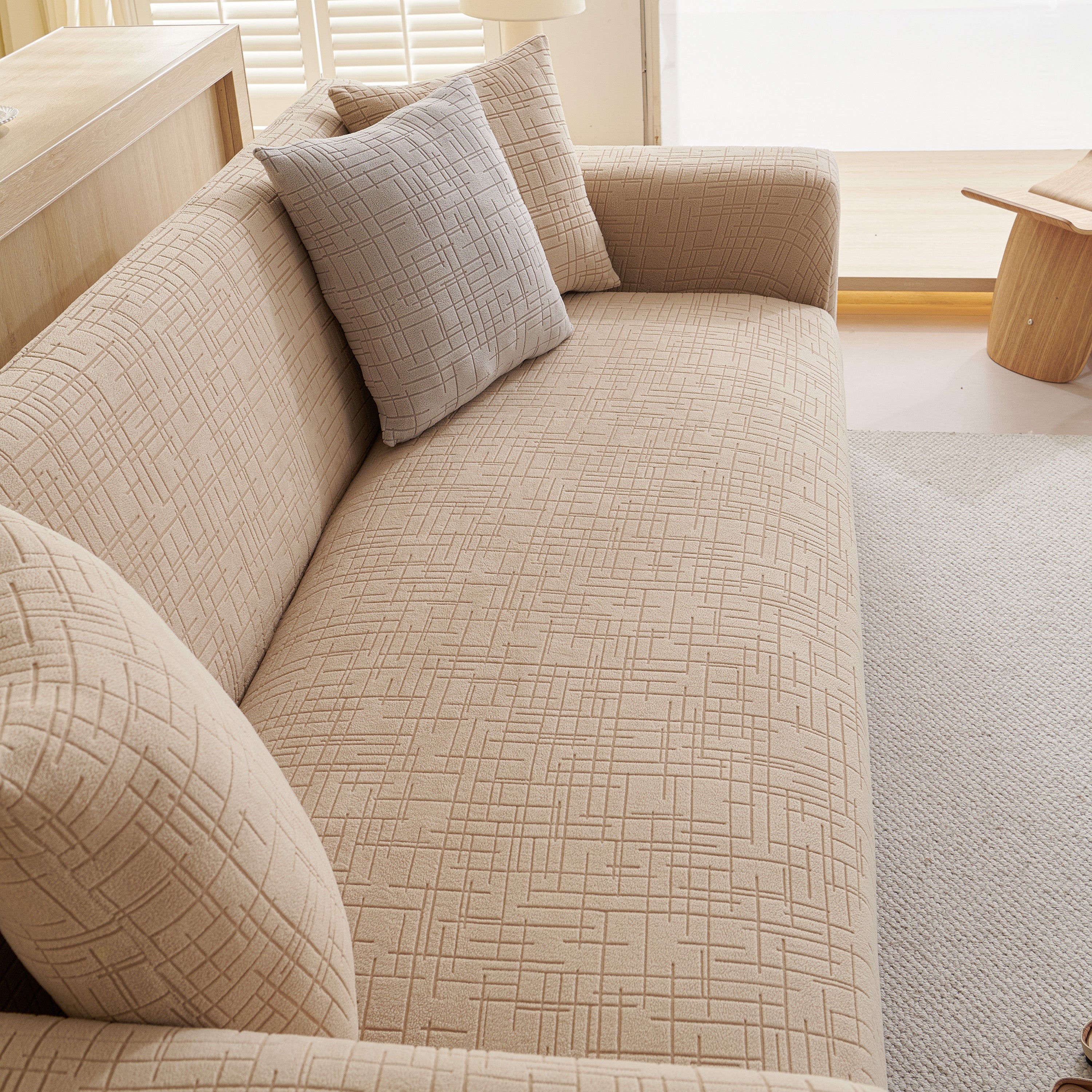 Embossed Lines Couch Covers Stretchable Non-slip & Washable Sofa Slipcovers