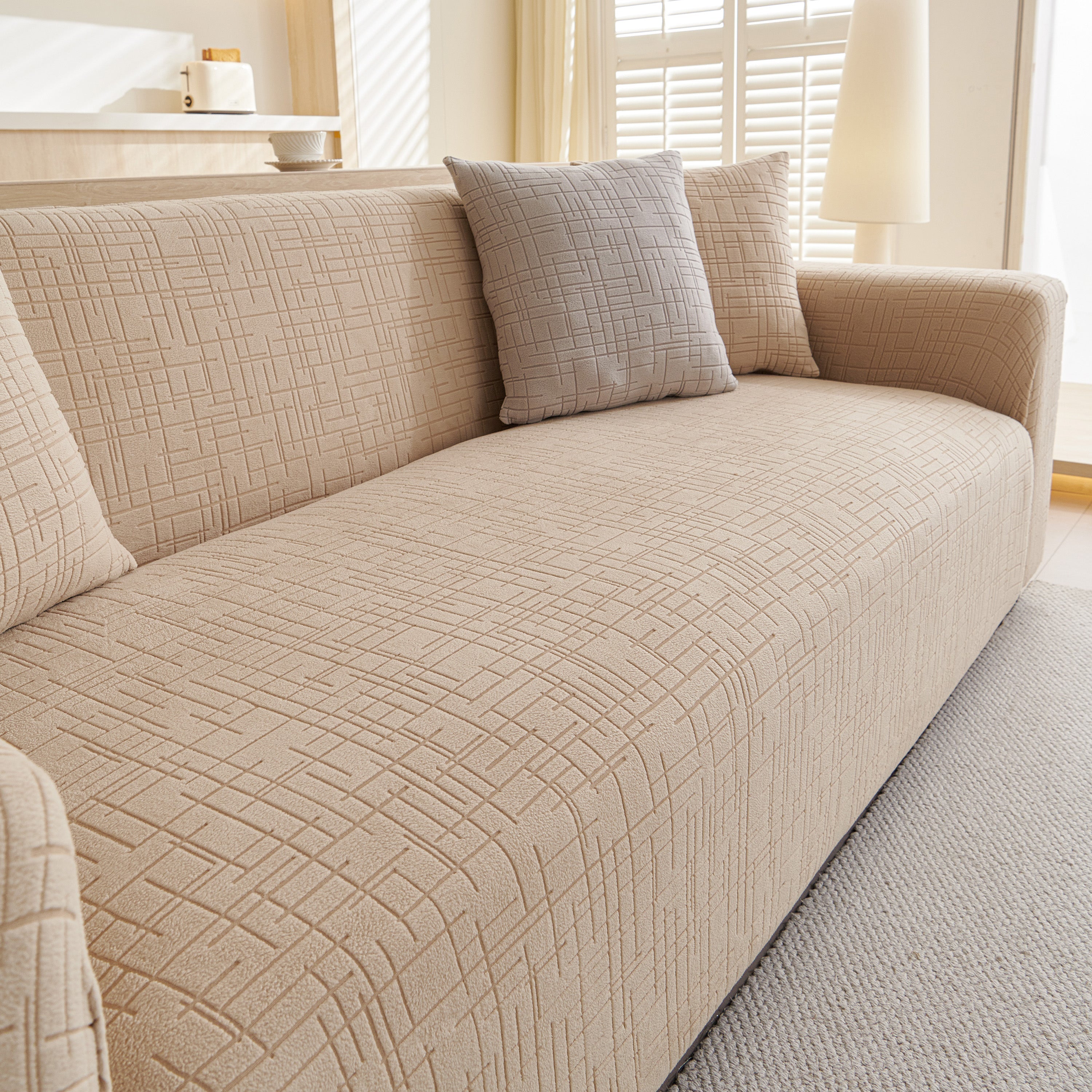 Embossed Lines Couch Covers Stretchable Non-slip & Washable Sofa Slipcovers