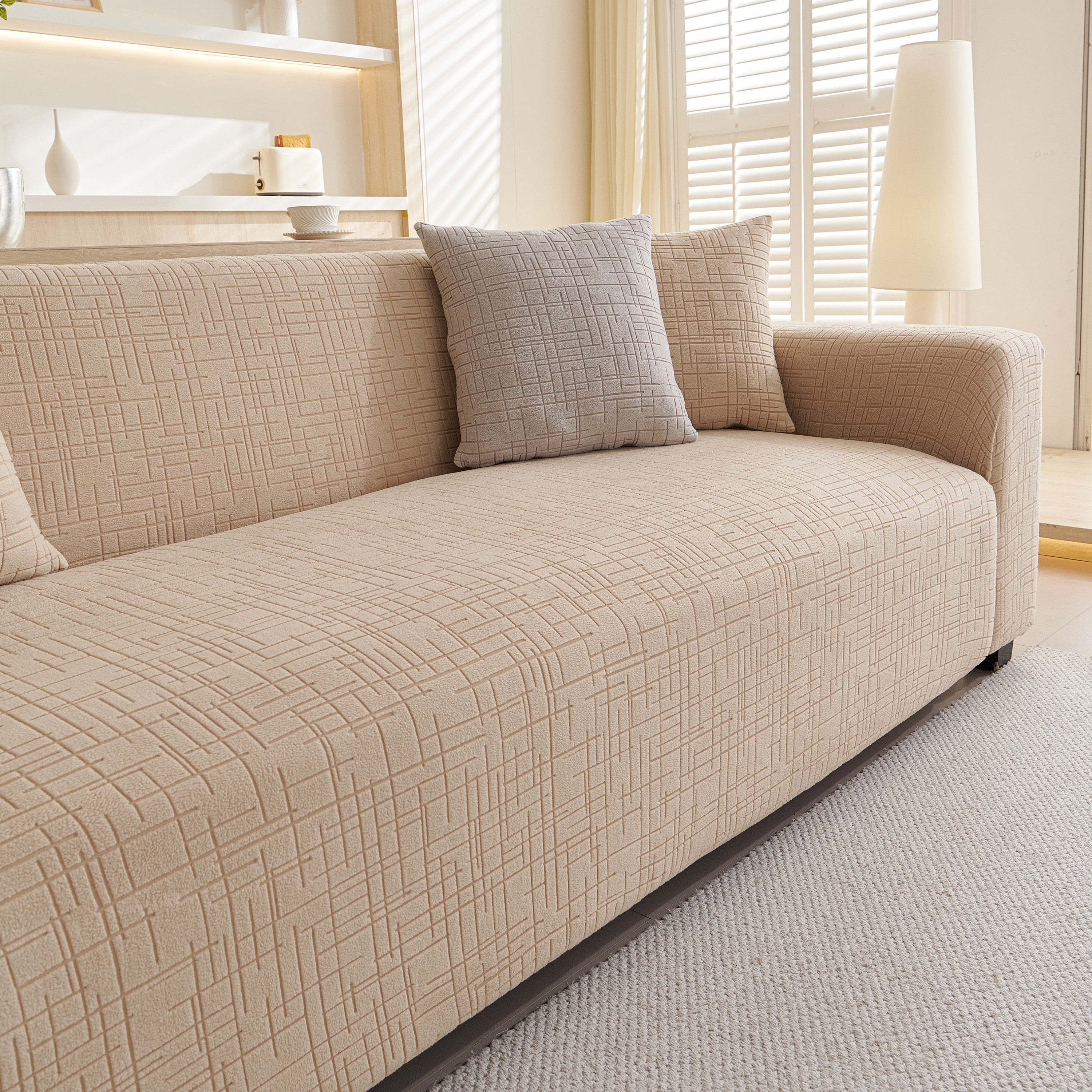Embossed Lines Couch Covers Stretchable Non-slip & Washable Sofa Slipcovers