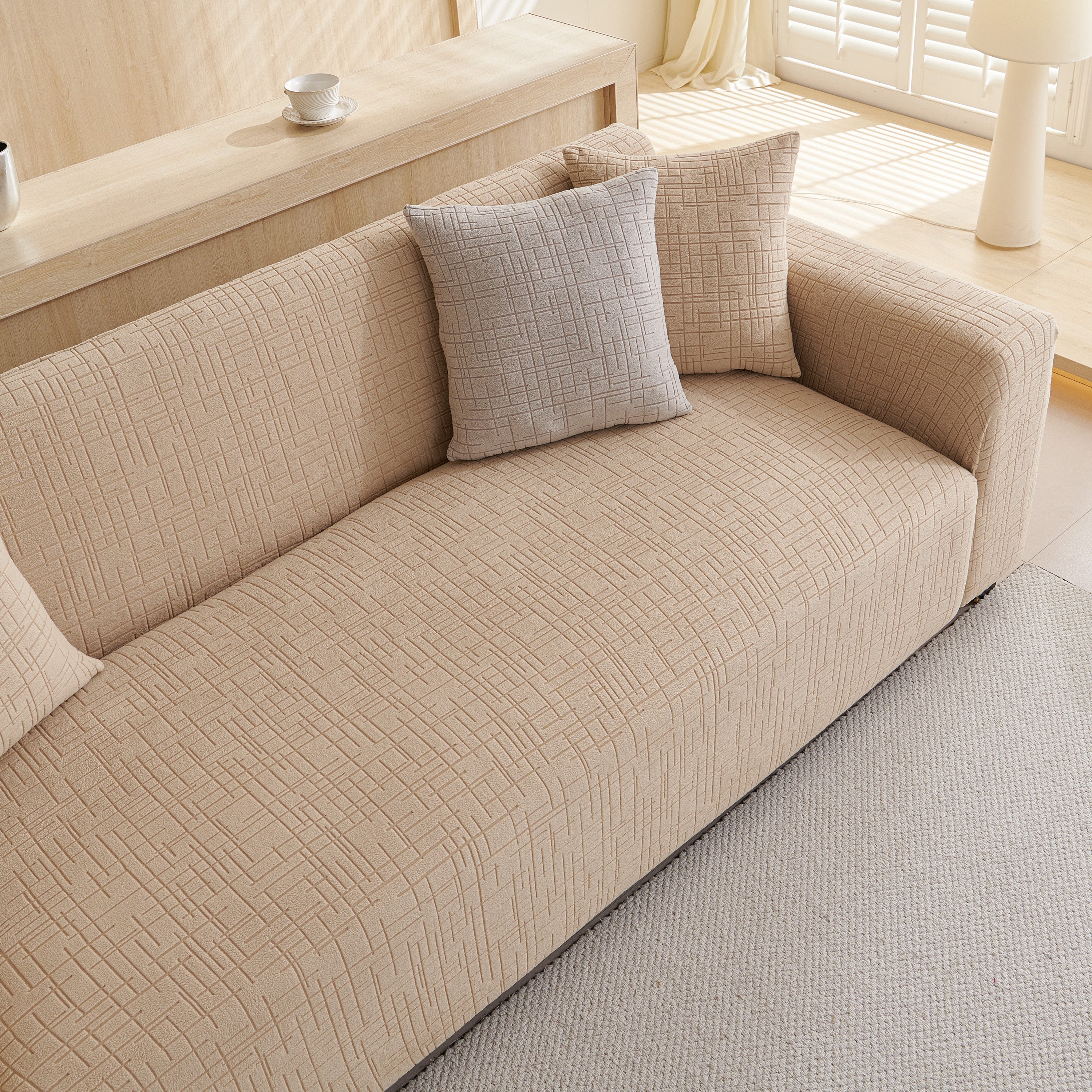 Embossed Lines Couch Covers Stretchable Non-slip & Washable Sofa Slipcovers