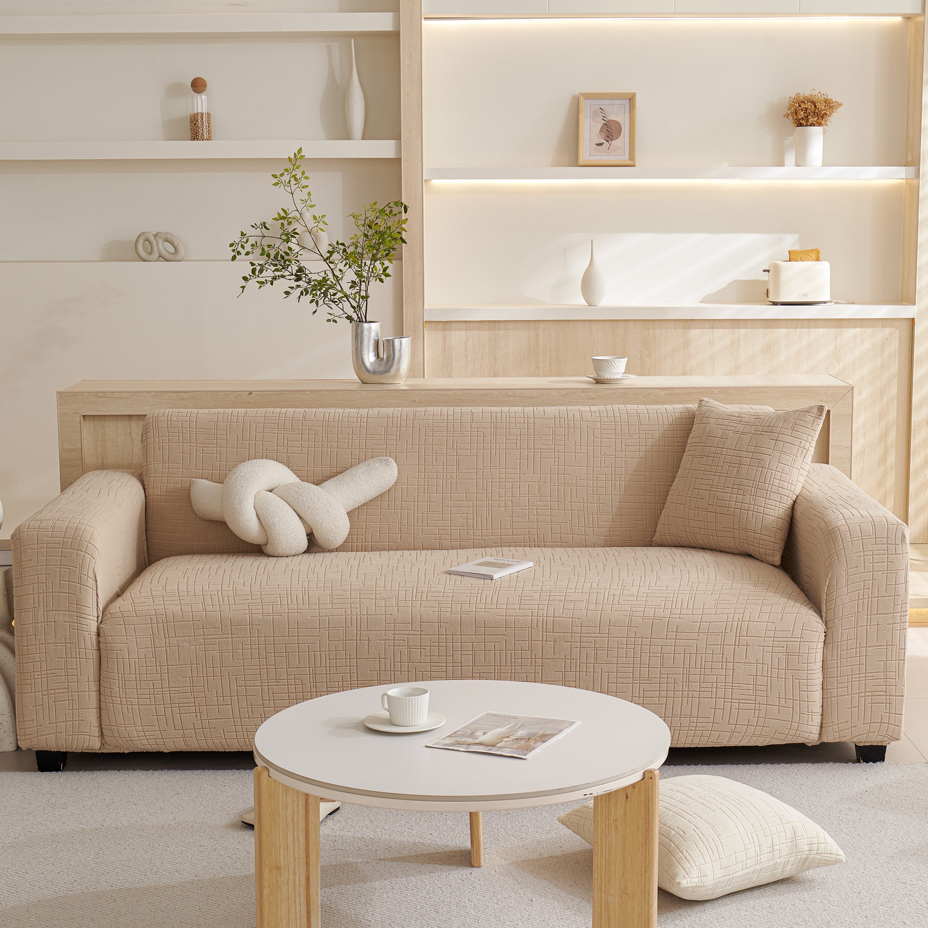 Embossed Lines Couch Covers Stretchable Non-slip & Washable Sofa Slipcovers