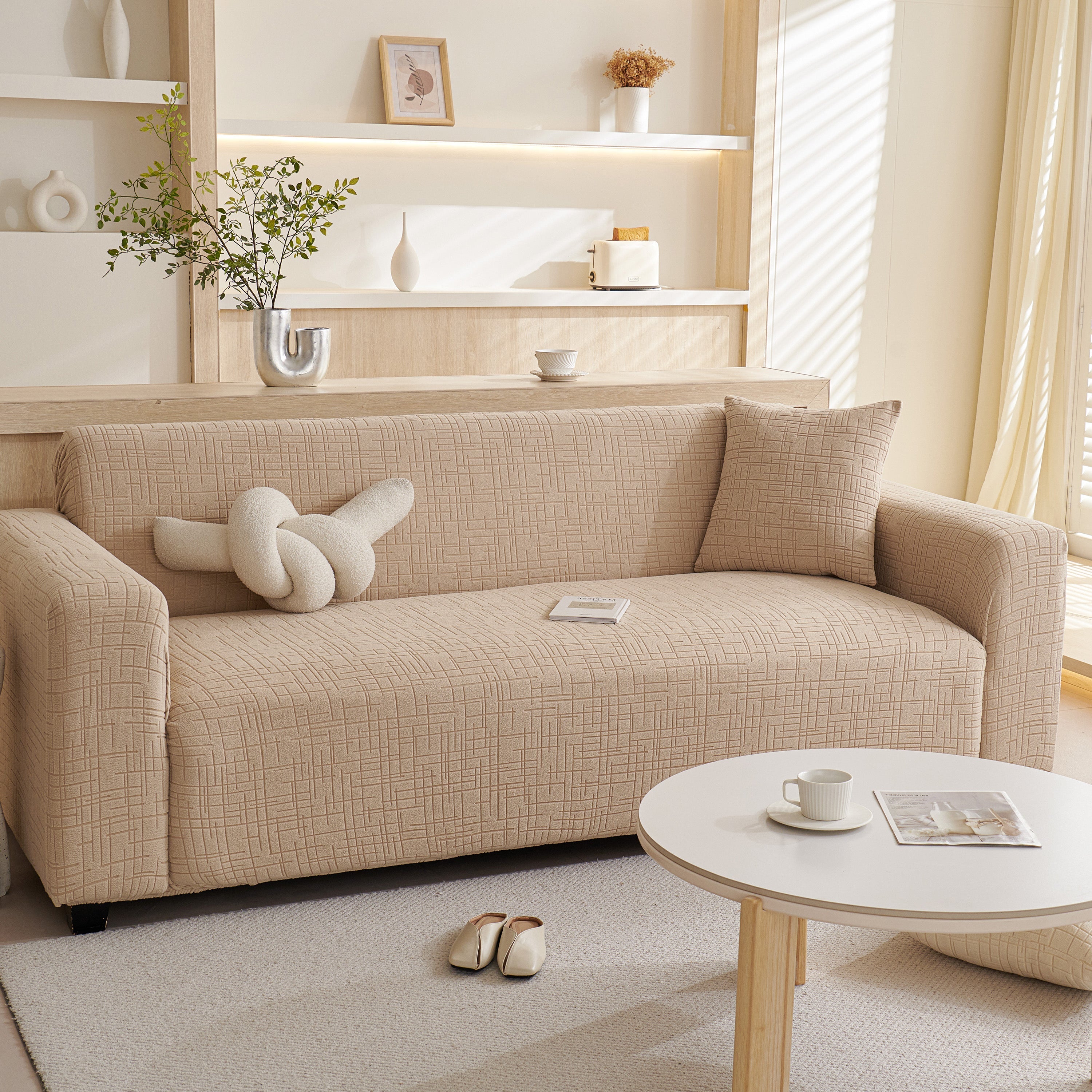 Embossed Lines Couch Covers Stretchable Non-slip & Washable Sofa Slipcovers