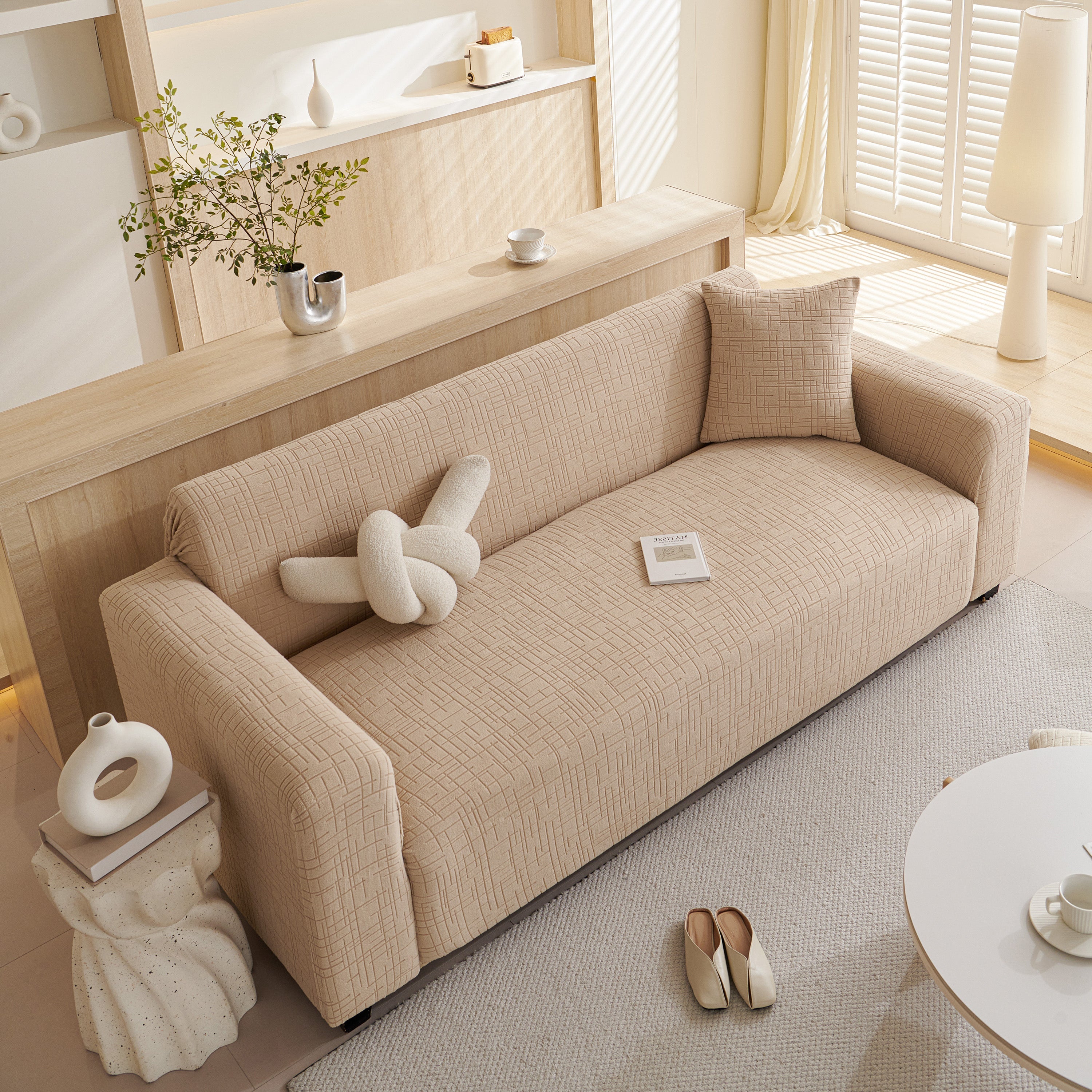 Embossed Lines Couch Covers Stretchable Non-slip & Washable Sofa Slipcovers