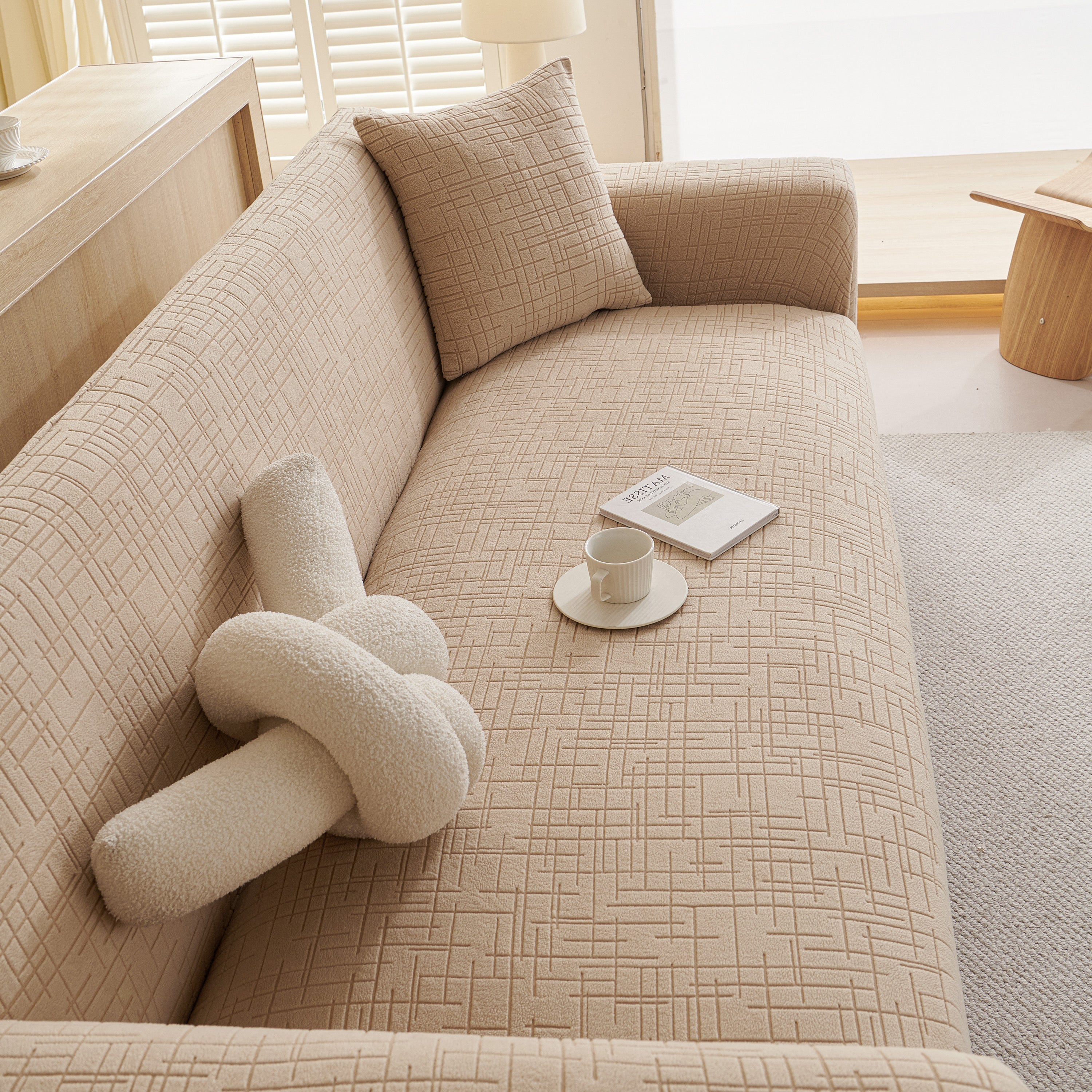Embossed Lines Couch Covers Stretchable Non-slip & Washable Sofa Slipcovers