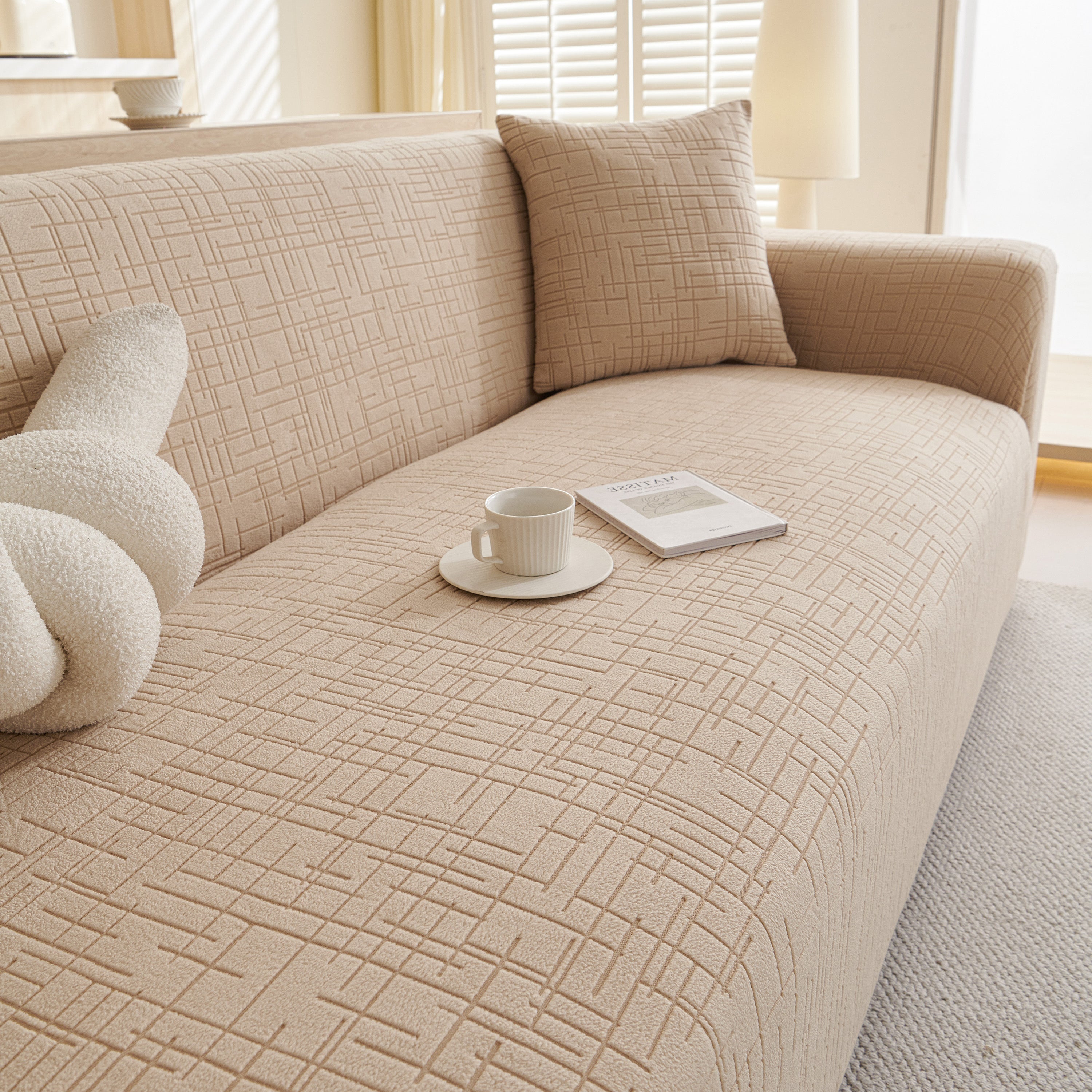 Embossed Lines Couch Covers Stretchable Non-slip & Washable Sofa Slipcovers