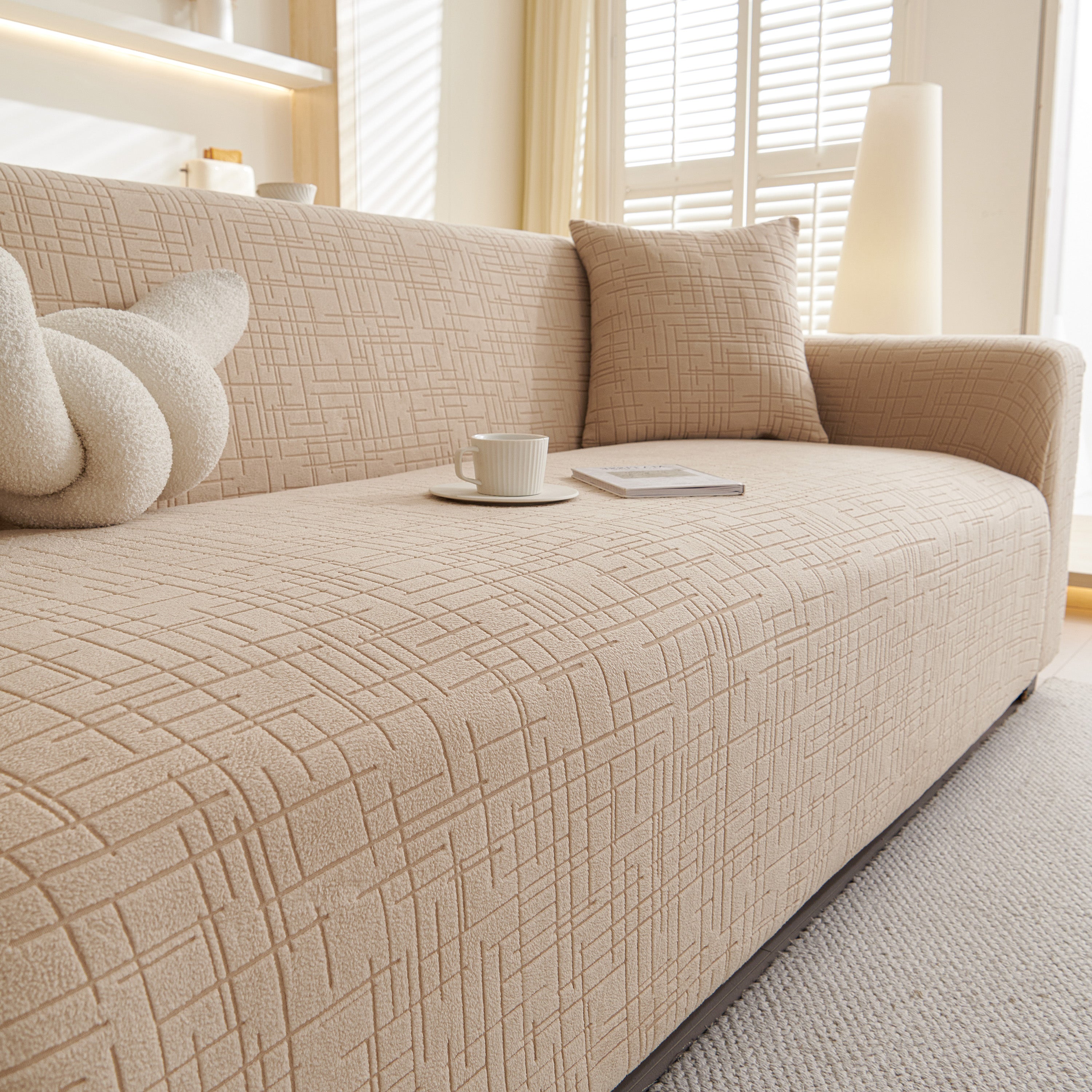 Embossed Lines Couch Covers Stretchable Non-slip & Washable Sofa Slipcovers