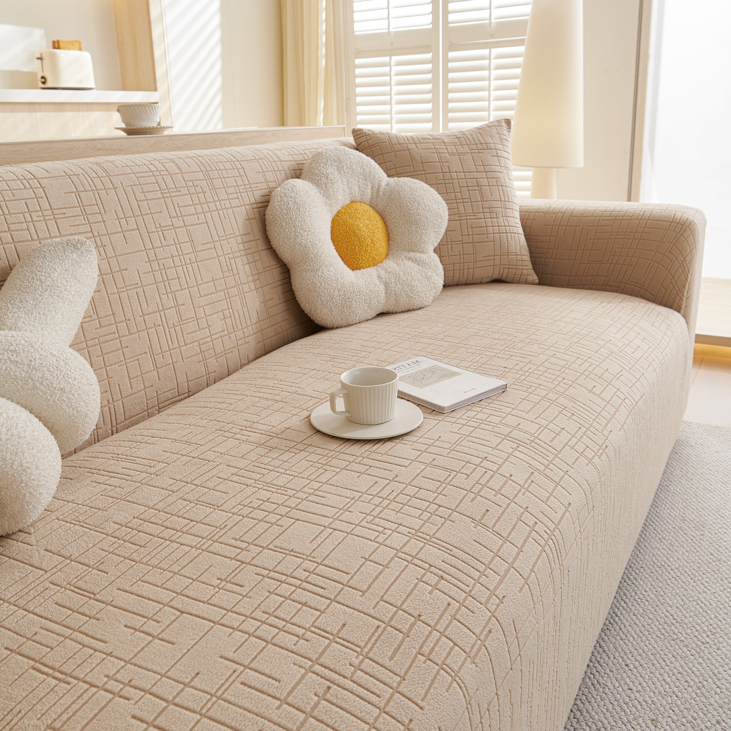 Embossed Lines Couch Covers Stretchable Non-slip & Washable Sofa Slipcovers