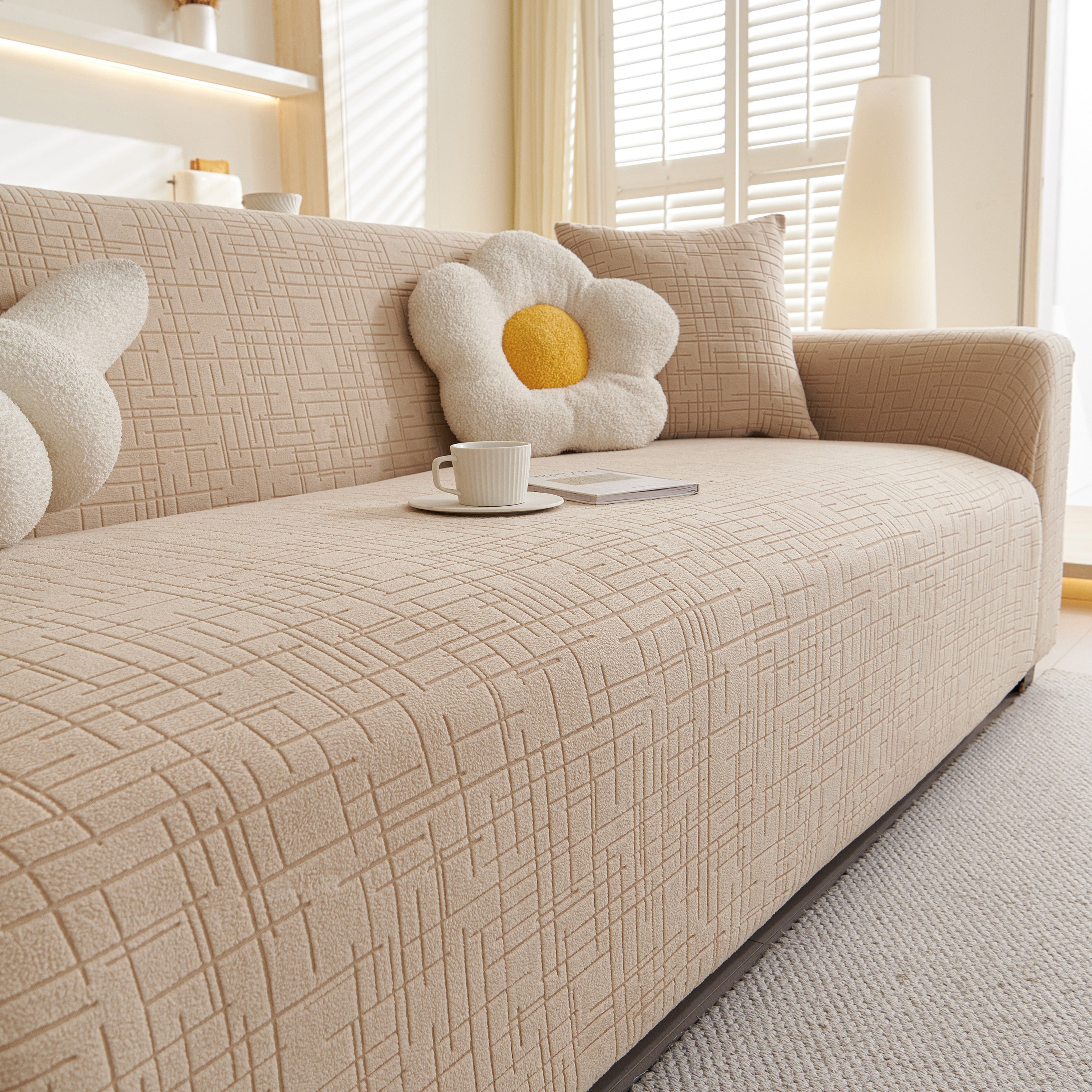 Embossed Lines Couch Covers Stretchable Non-slip & Washable Sofa Slipcovers