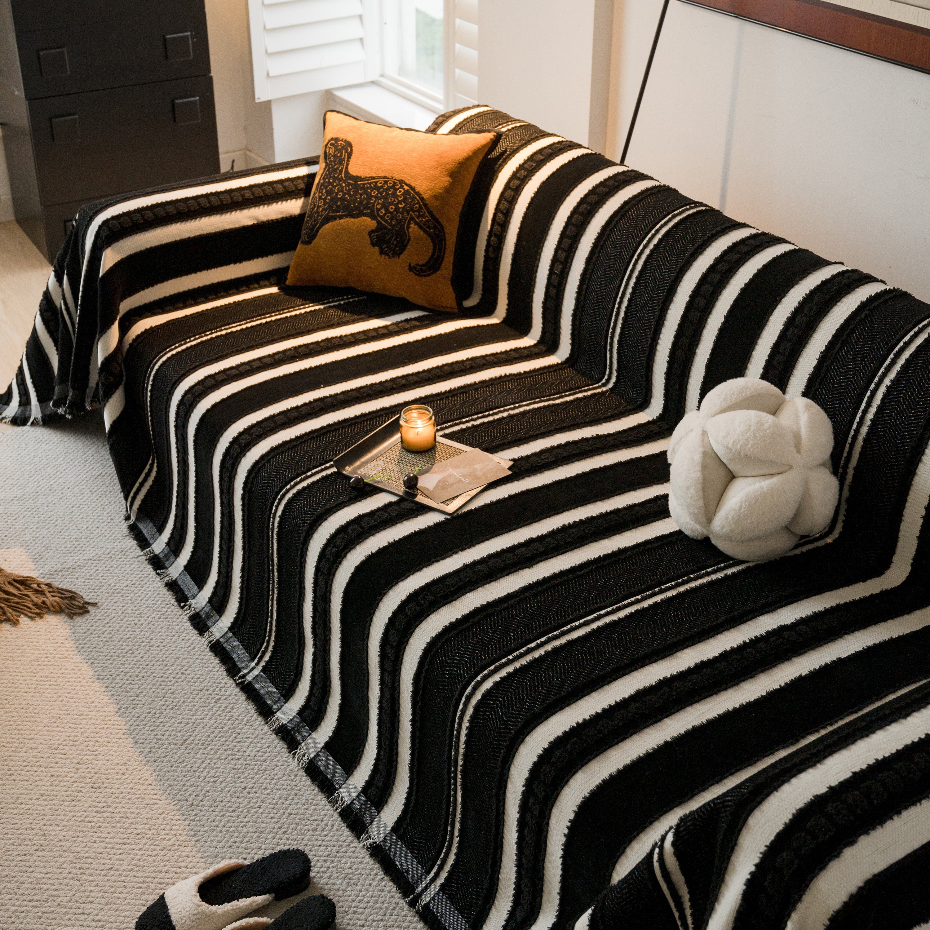 Bohemian Striped Sofa Cover, Decor Woven Throw For Couch, Loveseat, Or Sectional
