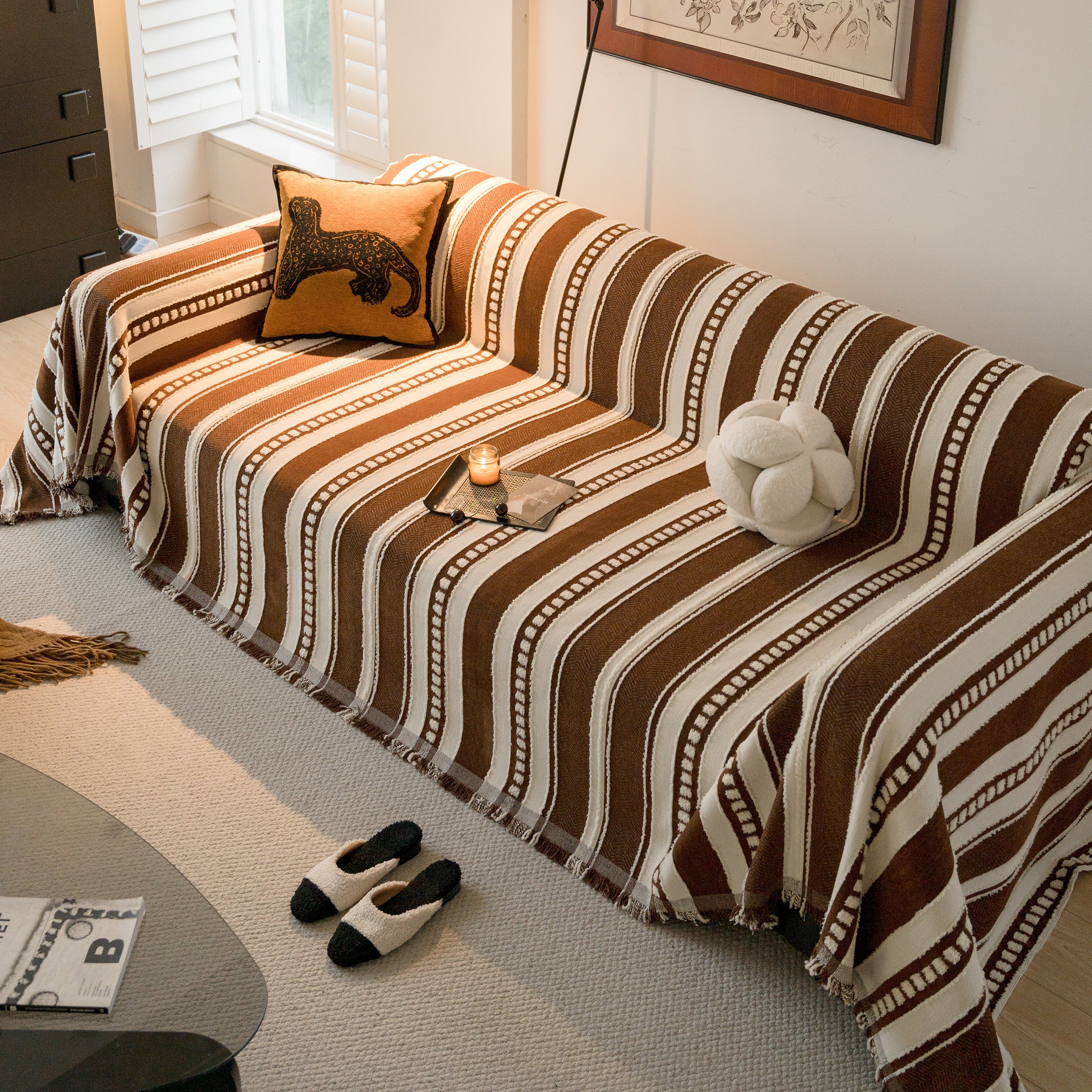 Bohemian Striped Sofa Cover, Decor Woven Throw For Couch, Loveseat, Or Sectional