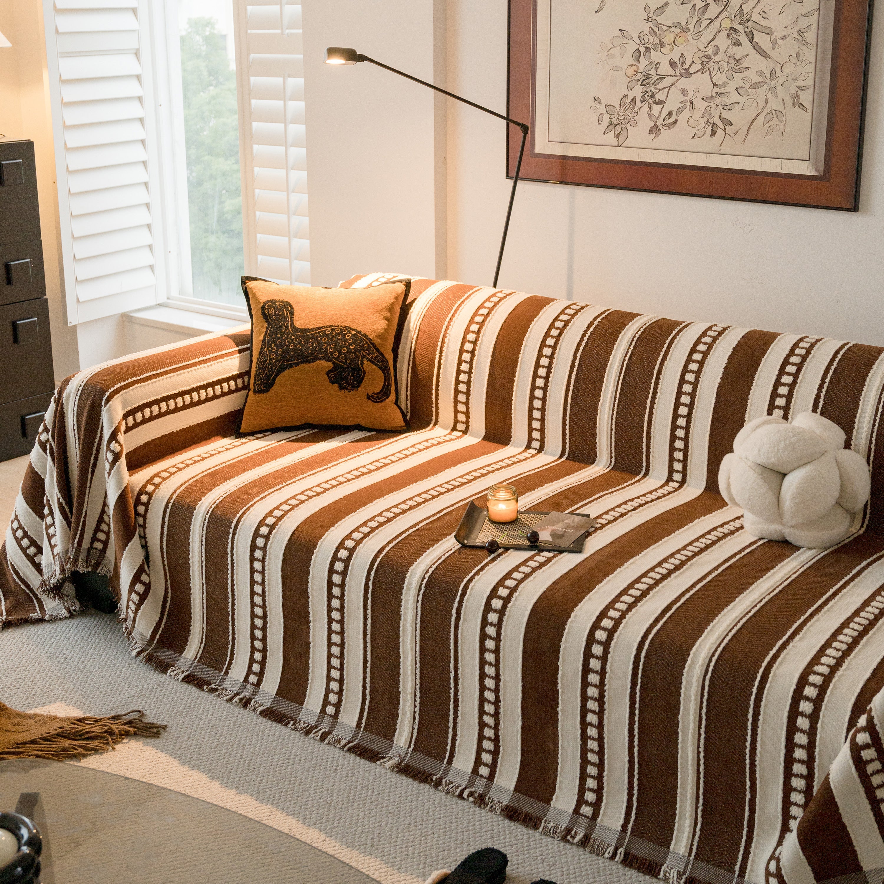 Bohemian Striped Sofa Cover, Decor Woven Throw For Couch, Loveseat, Or Sectional