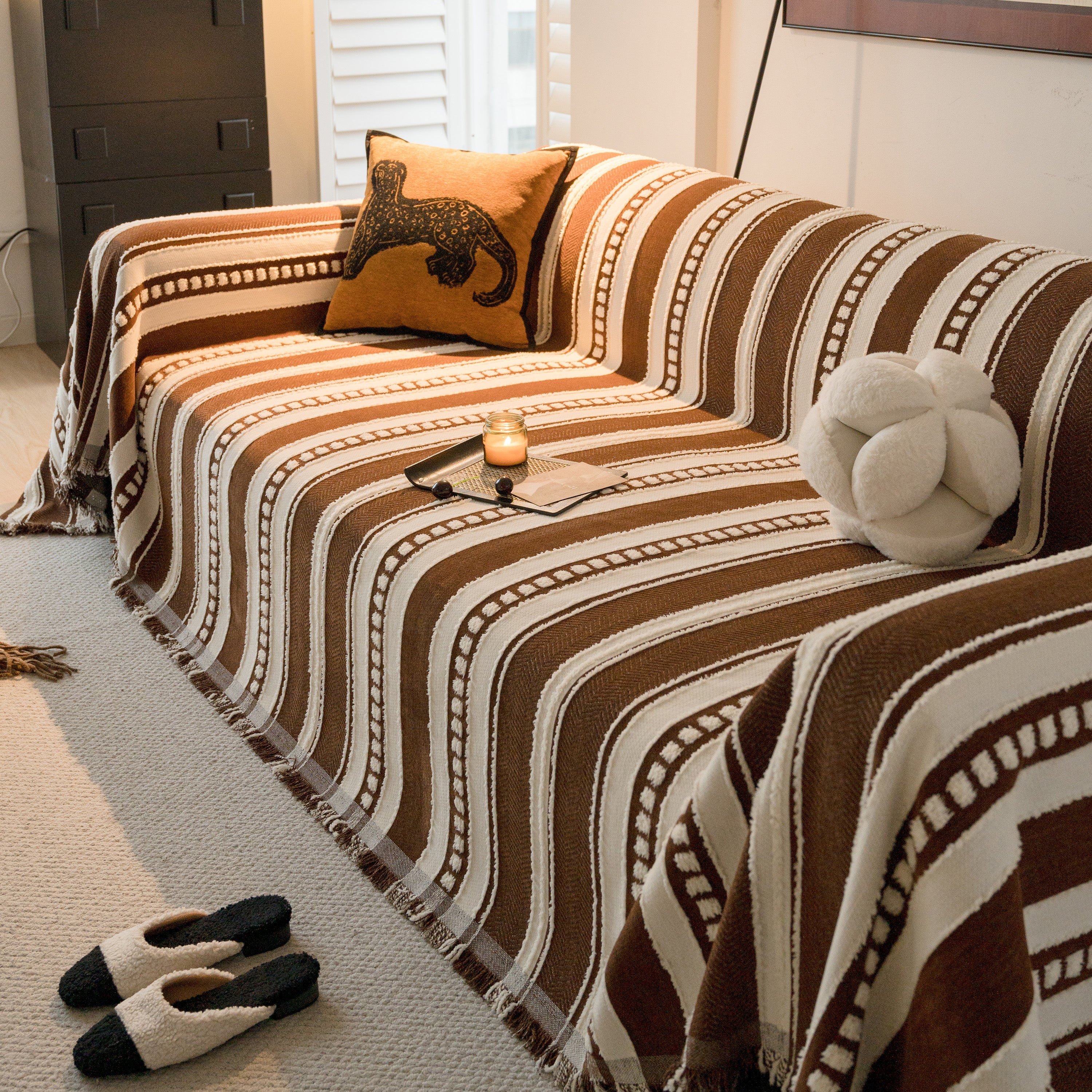 Bohemian Striped Sofa Cover, Decor Woven Throw For Couch, Loveseat, Or Sectional