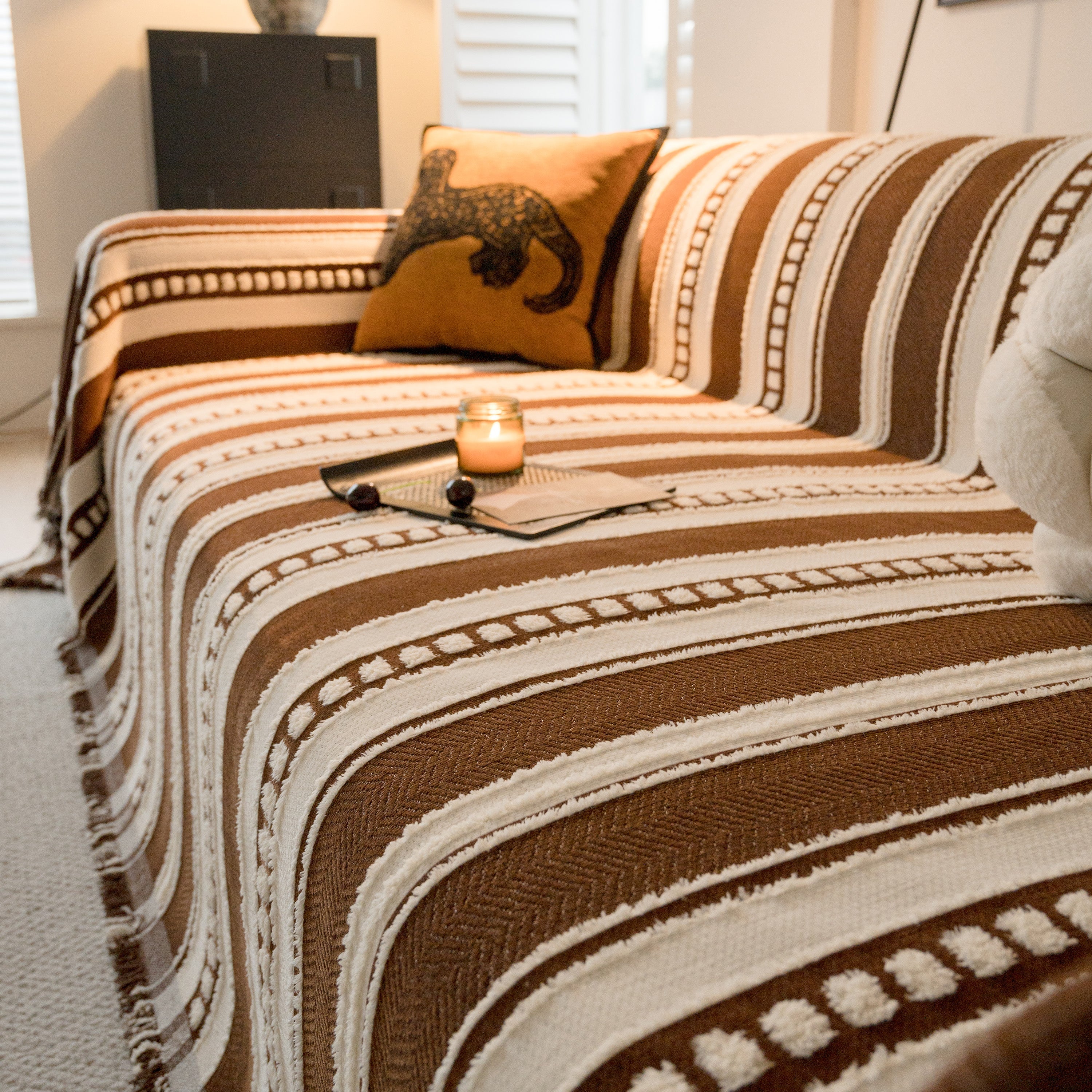 Bohemian Striped Sofa Cover, Decor Woven Throw For Couch, Loveseat, Or Sectional