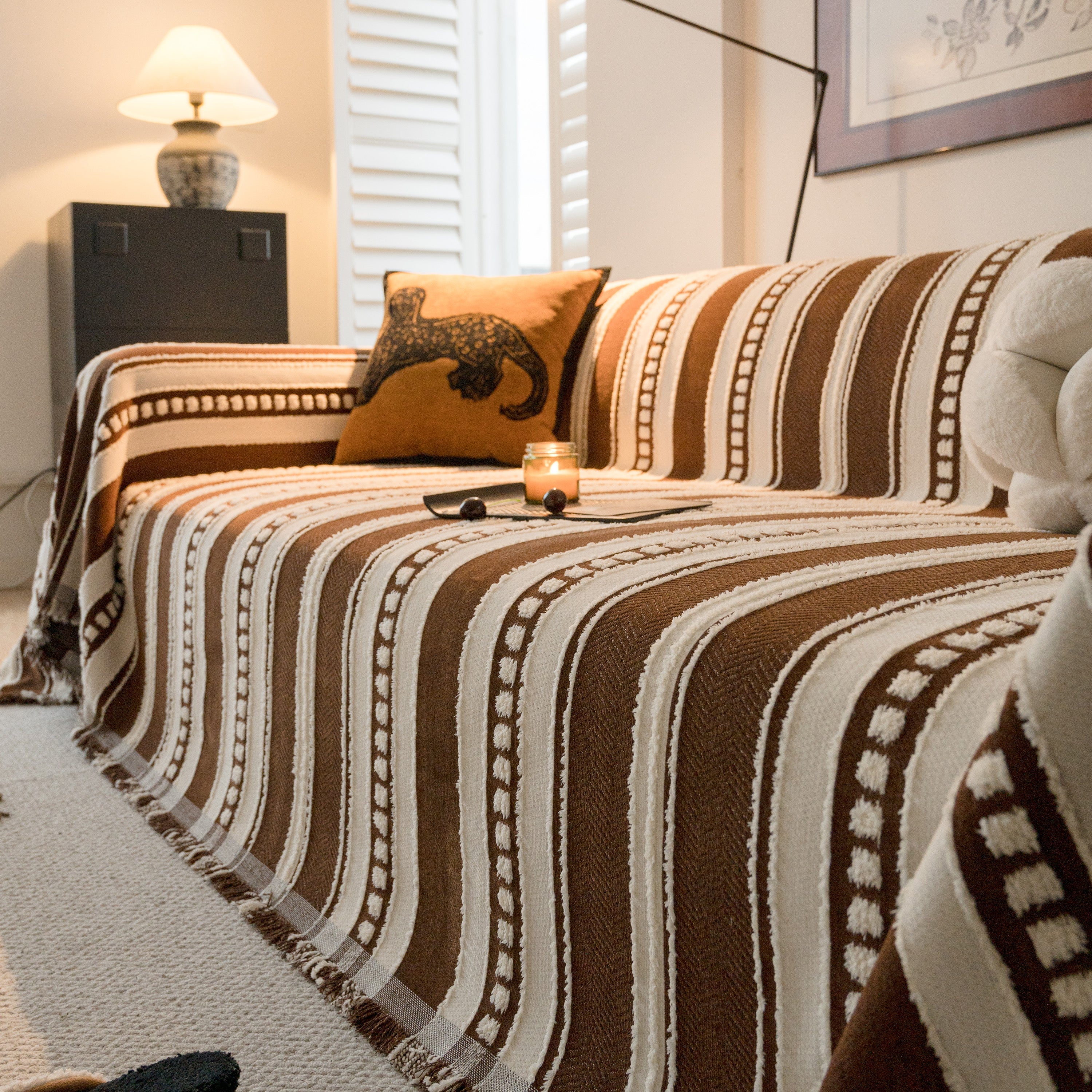 Bohemian Striped Sofa Cover, Decor Woven Throw For Couch, Loveseat, Or Sectional