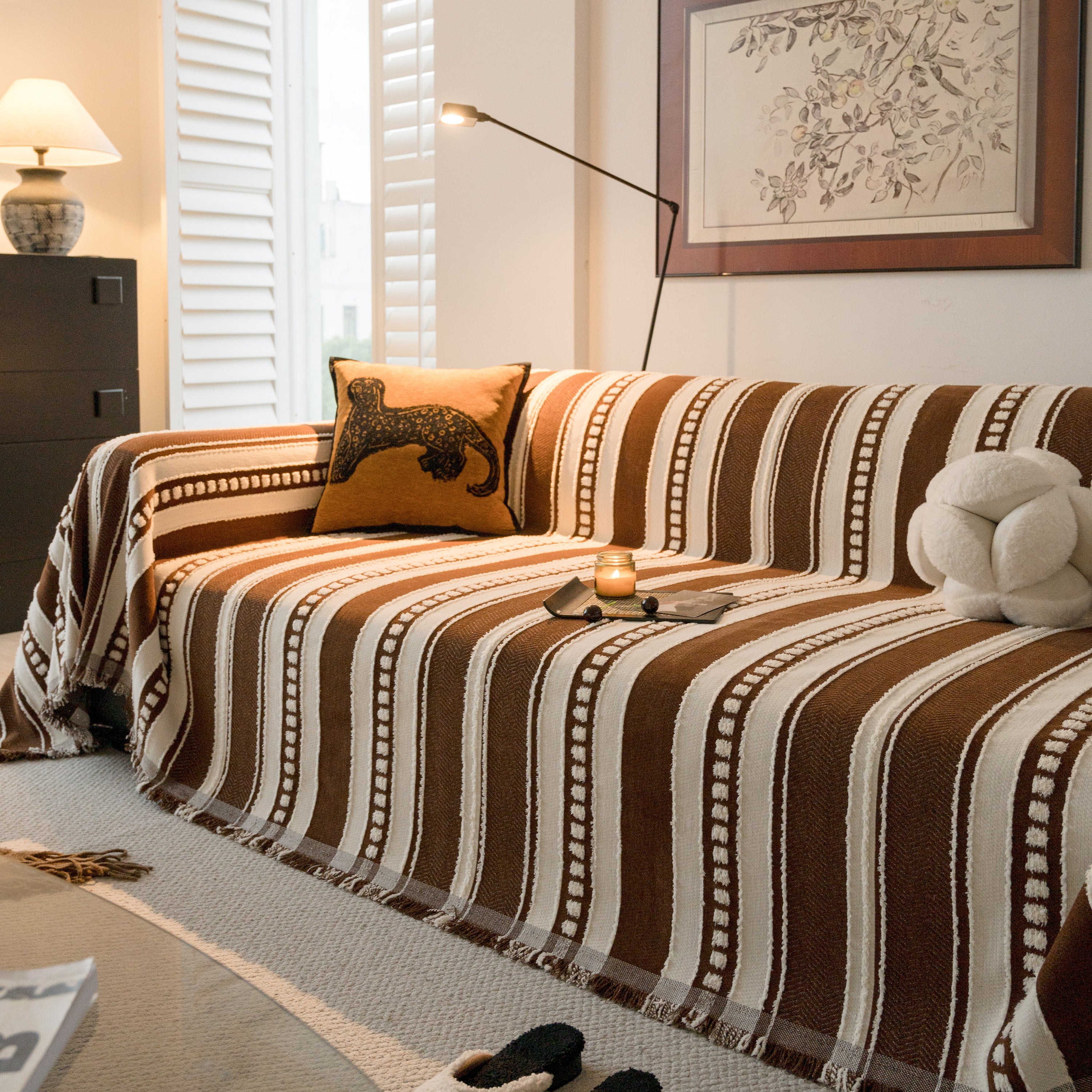 Bohemian Striped Sofa Cover, Decor Woven Throw For Couch, Loveseat, Or Sectional