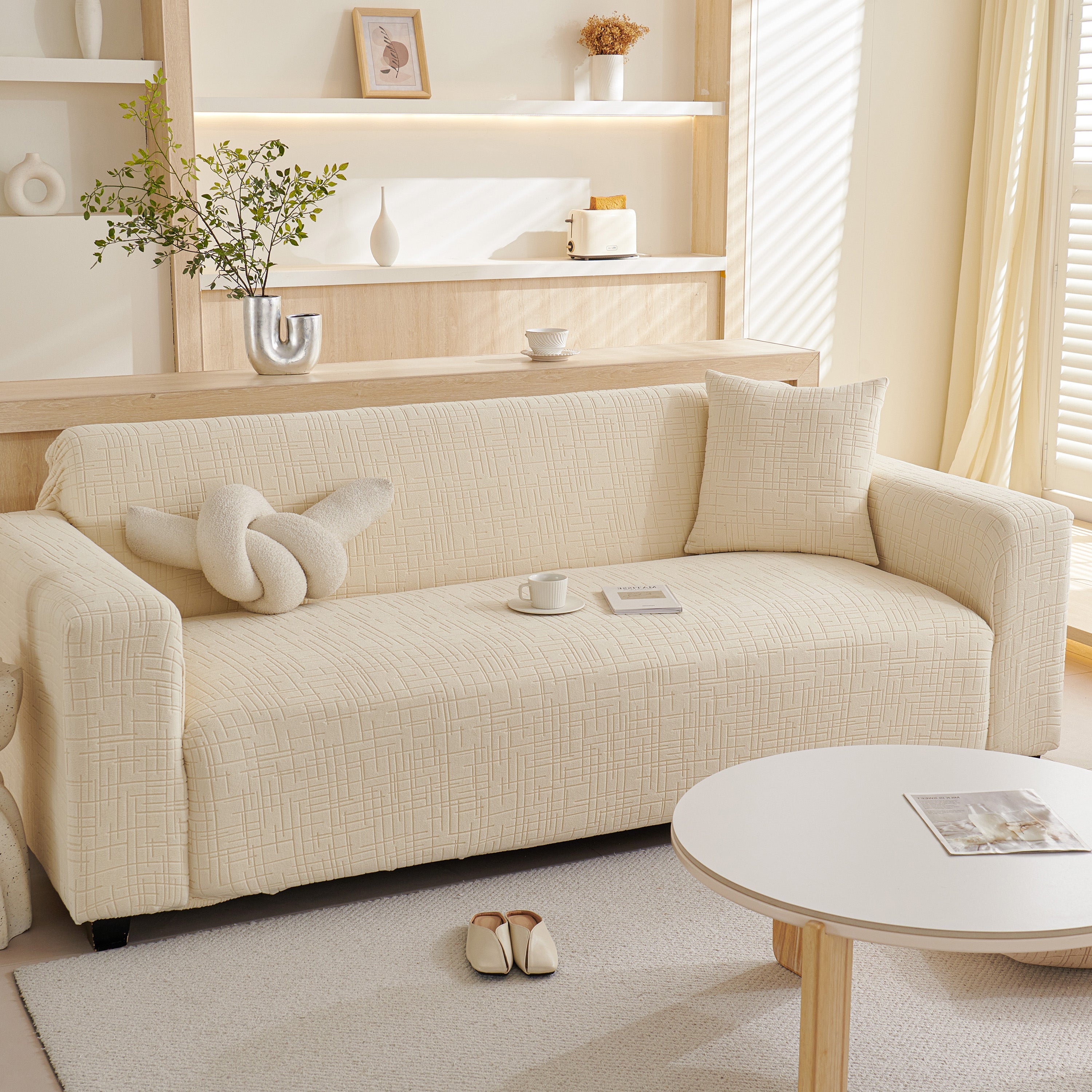 Embossed Lines Couch Covers Stretchable Non-slip & Washable Sofa Slipcovers