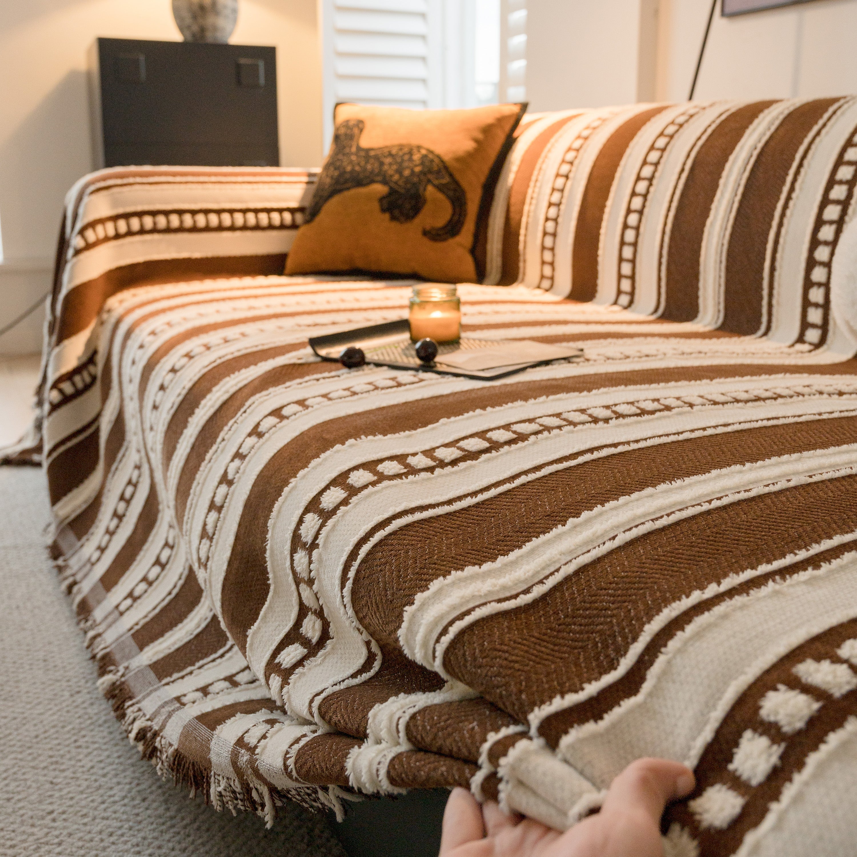 Bohemian Striped Sofa Cover, Decor Woven Throw For Couch, Loveseat, Or Sectional