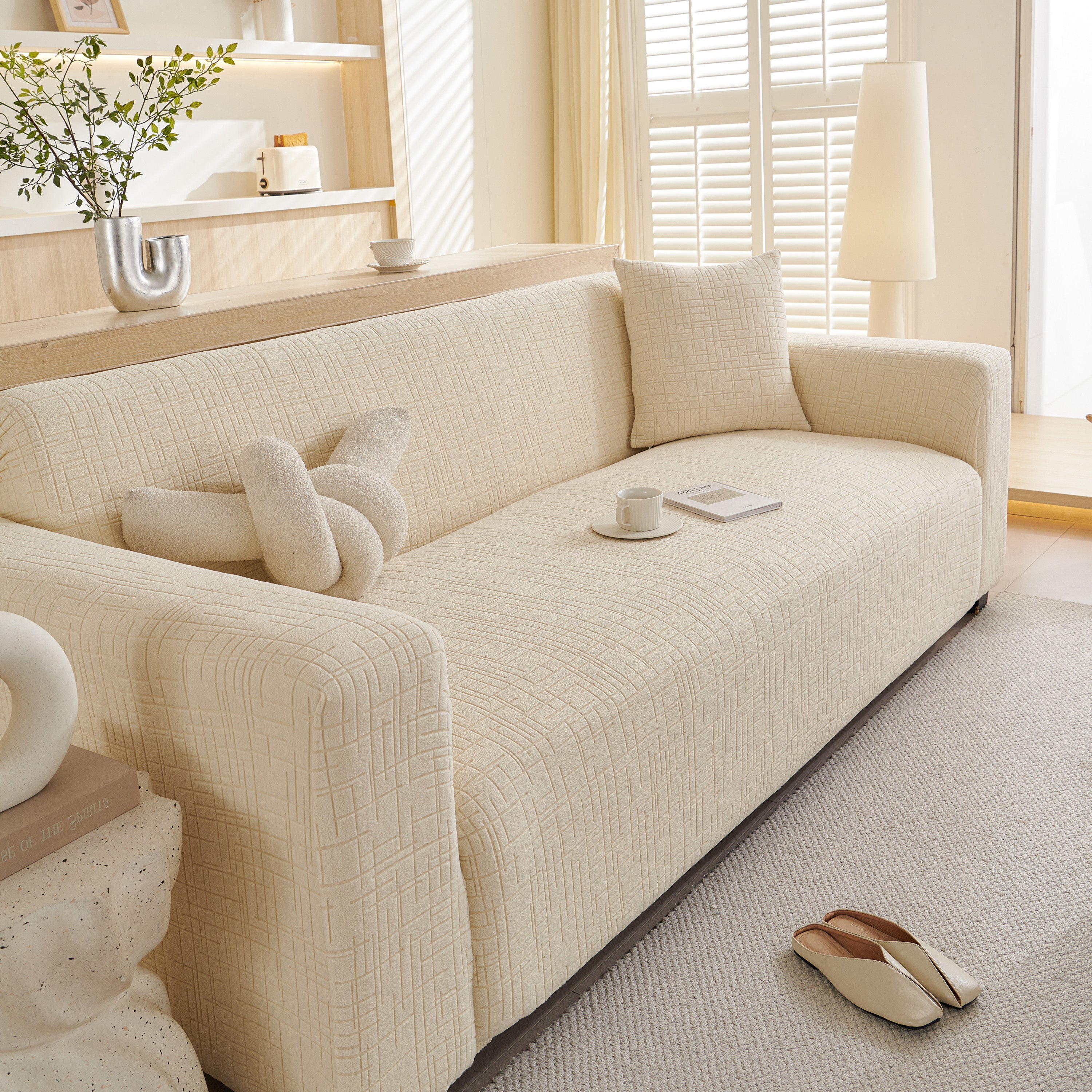 Embossed Lines Couch Covers Stretchable Non-slip & Washable Sofa Slipcovers