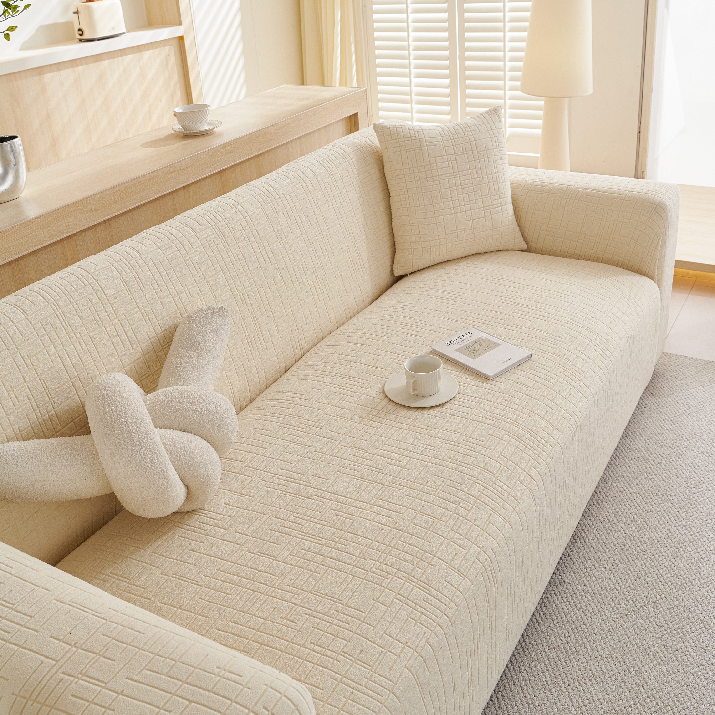 Embossed Lines Couch Covers Stretchable Non-slip & Washable Sofa Slipcovers