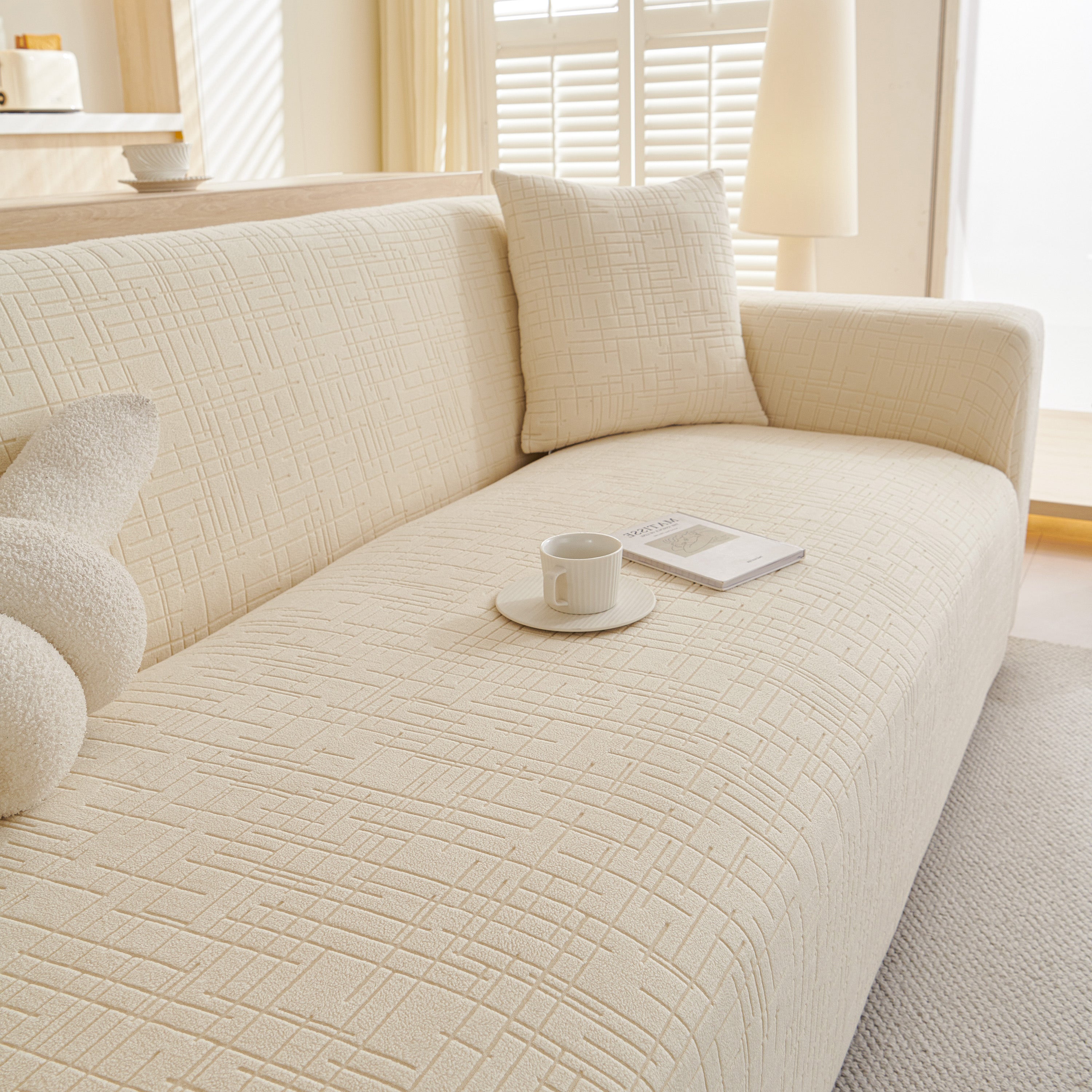 Embossed Lines Couch Covers Stretchable Non-slip & Washable Sofa Slipcovers