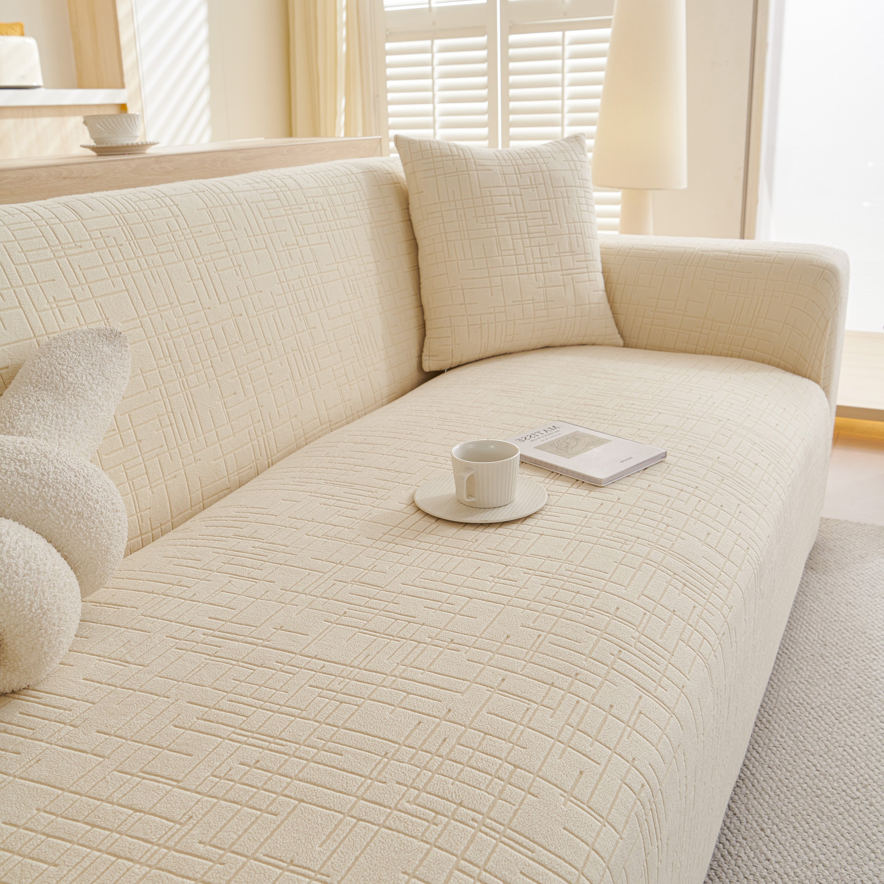 Embossed Lines Couch Covers Stretchable Non-slip & Washable Sofa Slipcovers