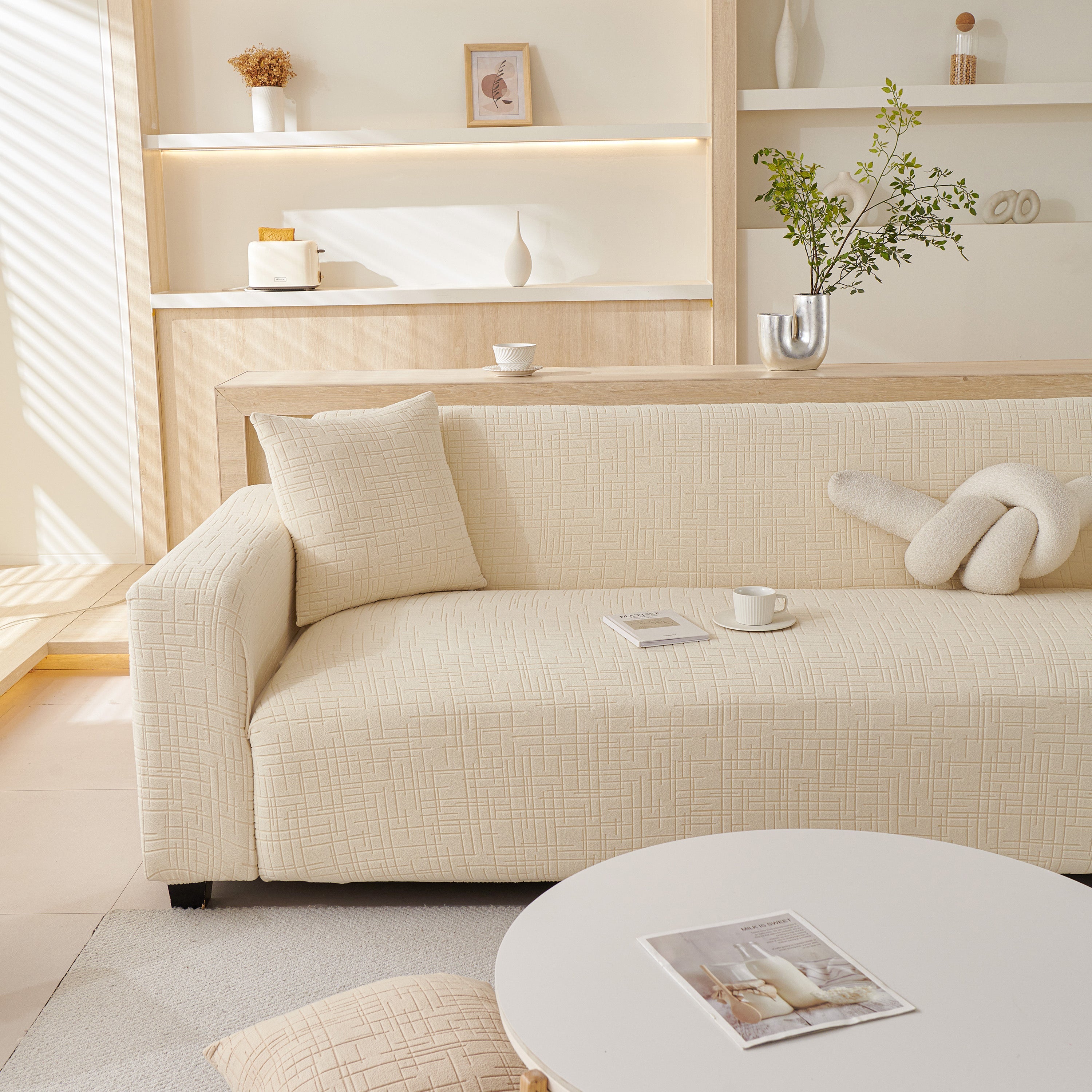 Embossed Lines Couch Covers Stretchable Non-slip & Washable Sofa Slipcovers