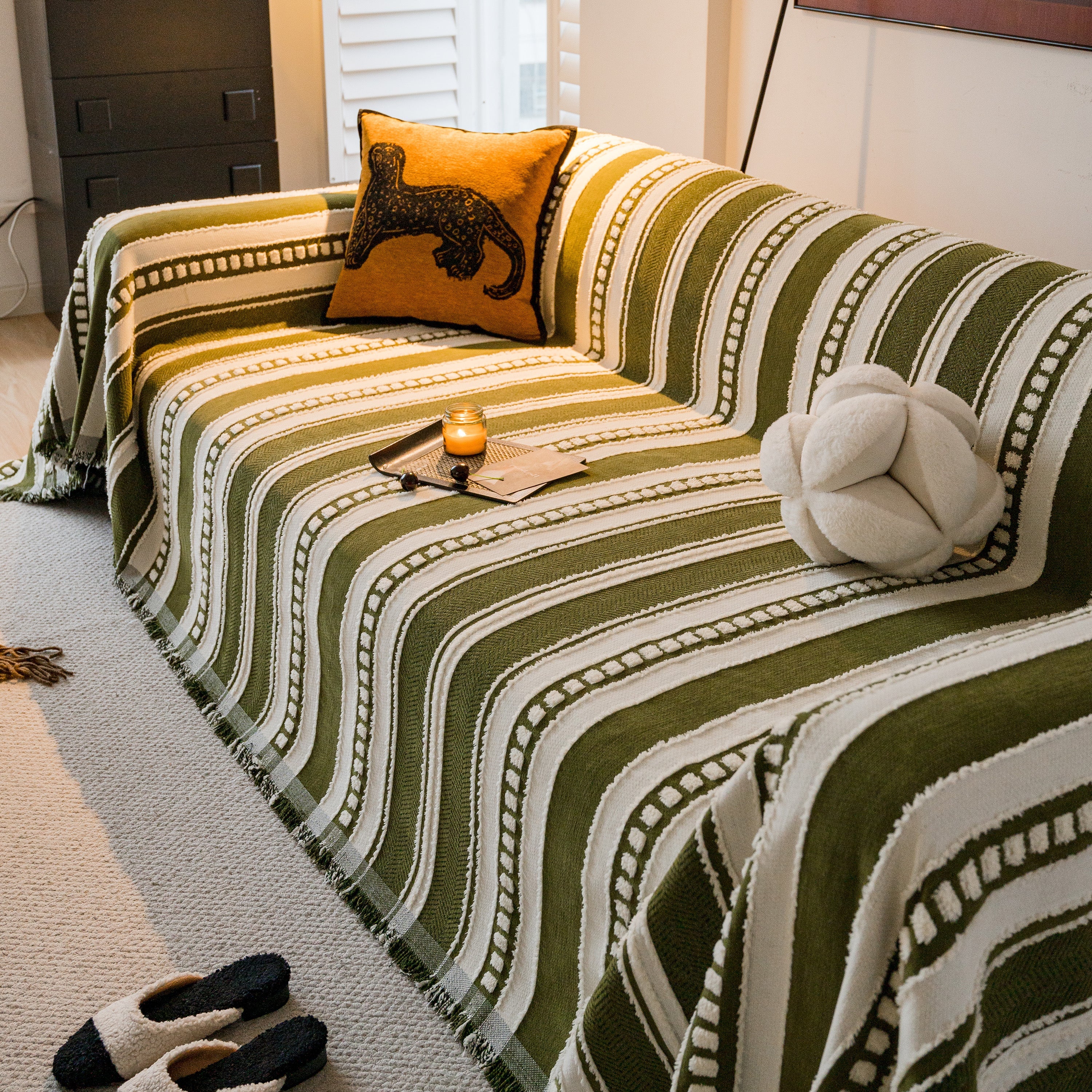 Bohemian Striped Sofa Cover, Decor Woven Throw For Couch, Loveseat, Or Sectional