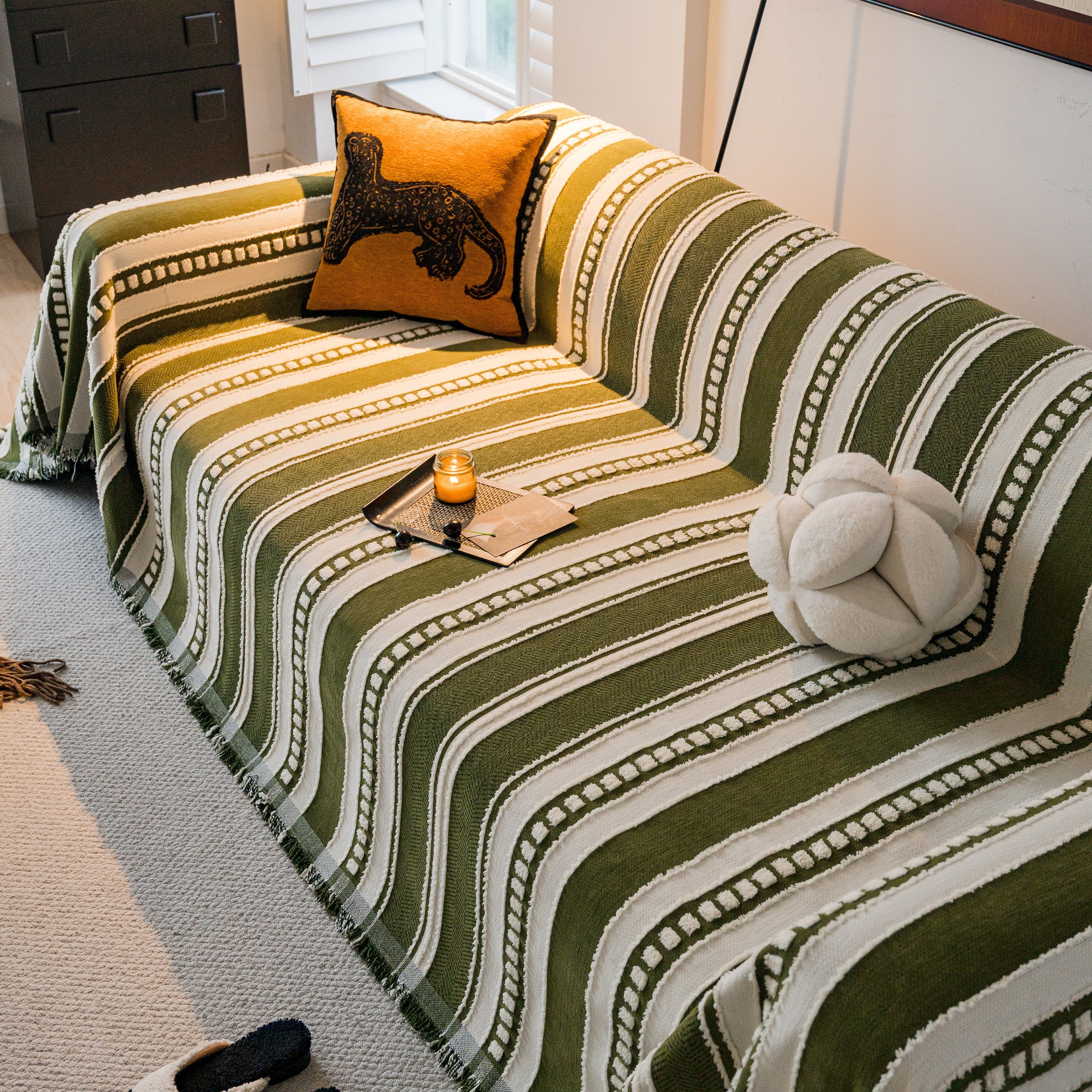Bohemian Striped Sofa Cover, Decor Woven Throw For Couch, Loveseat, Or Sectional