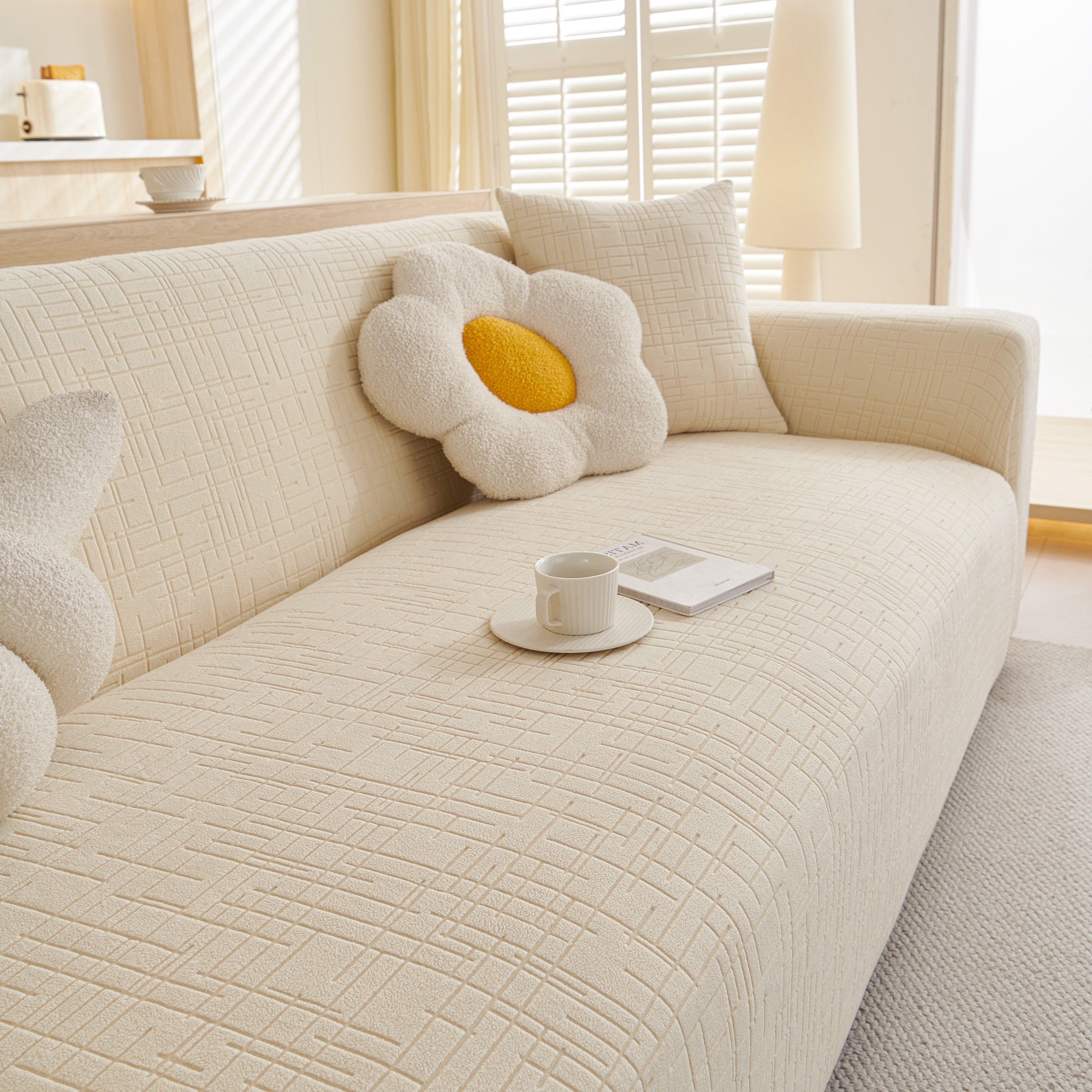 Embossed Lines Couch Covers Stretchable Non-slip & Washable Sofa Slipcovers