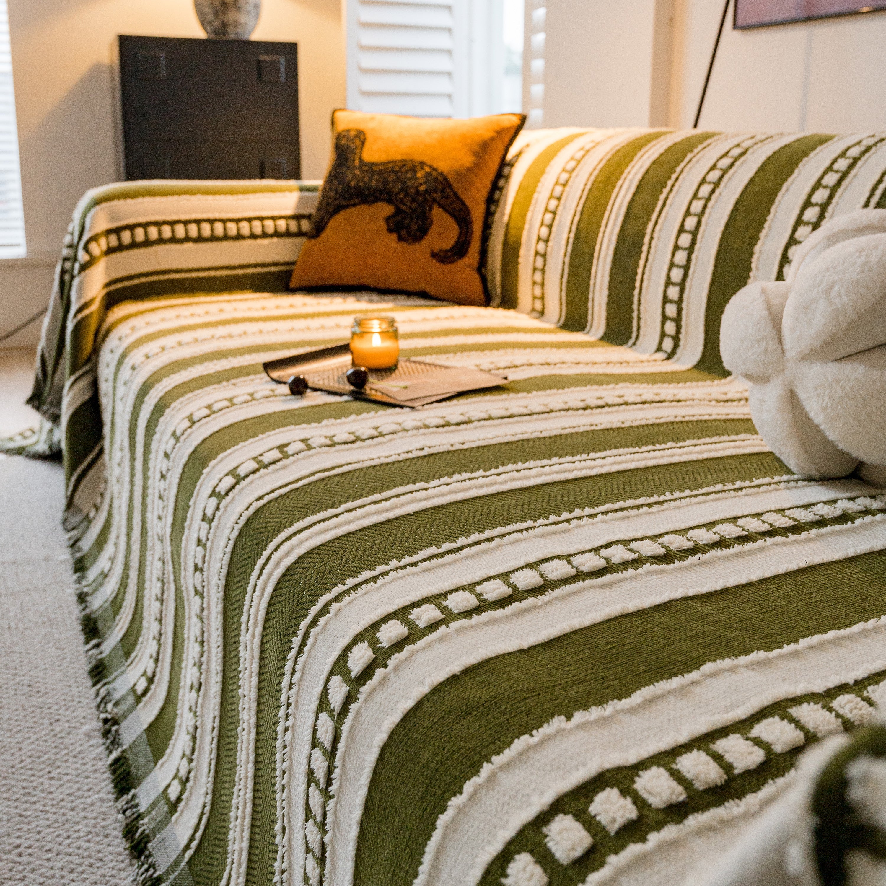 Bohemian Striped Sofa Cover, Decor Woven Throw For Couch, Loveseat, Or Sectional